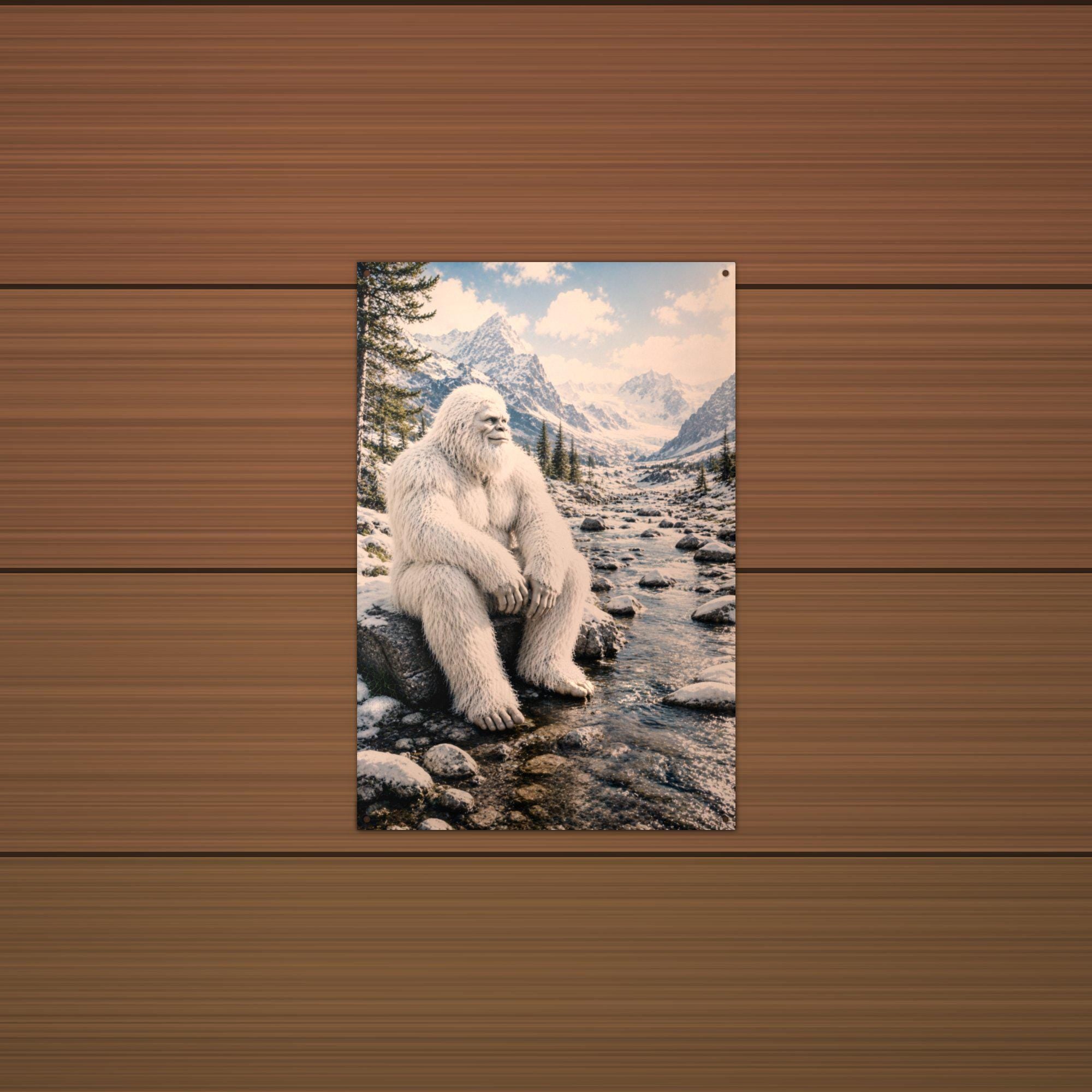 Mountain Stream Yeti Metal Sign Bigfoot Aluminum Sign — detail view