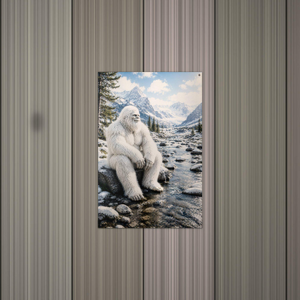 Mountain Stream Yeti Metal Sign Bigfoot Aluminum Sign — alternate angle