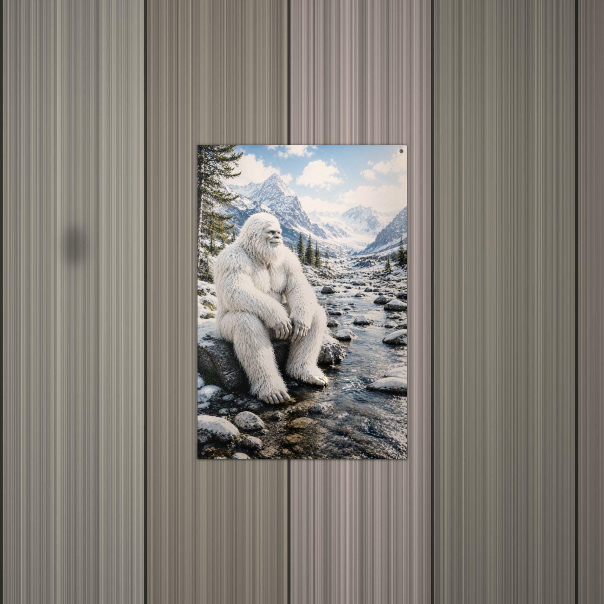 Mountain Stream Yeti Metal Sign Bigfoot Aluminum Sign — alternate angle