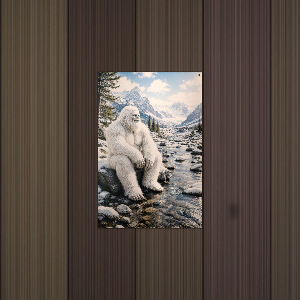 Mountain Stream Yeti Metal Sign Bigfoot Aluminum Sign — alternate angle