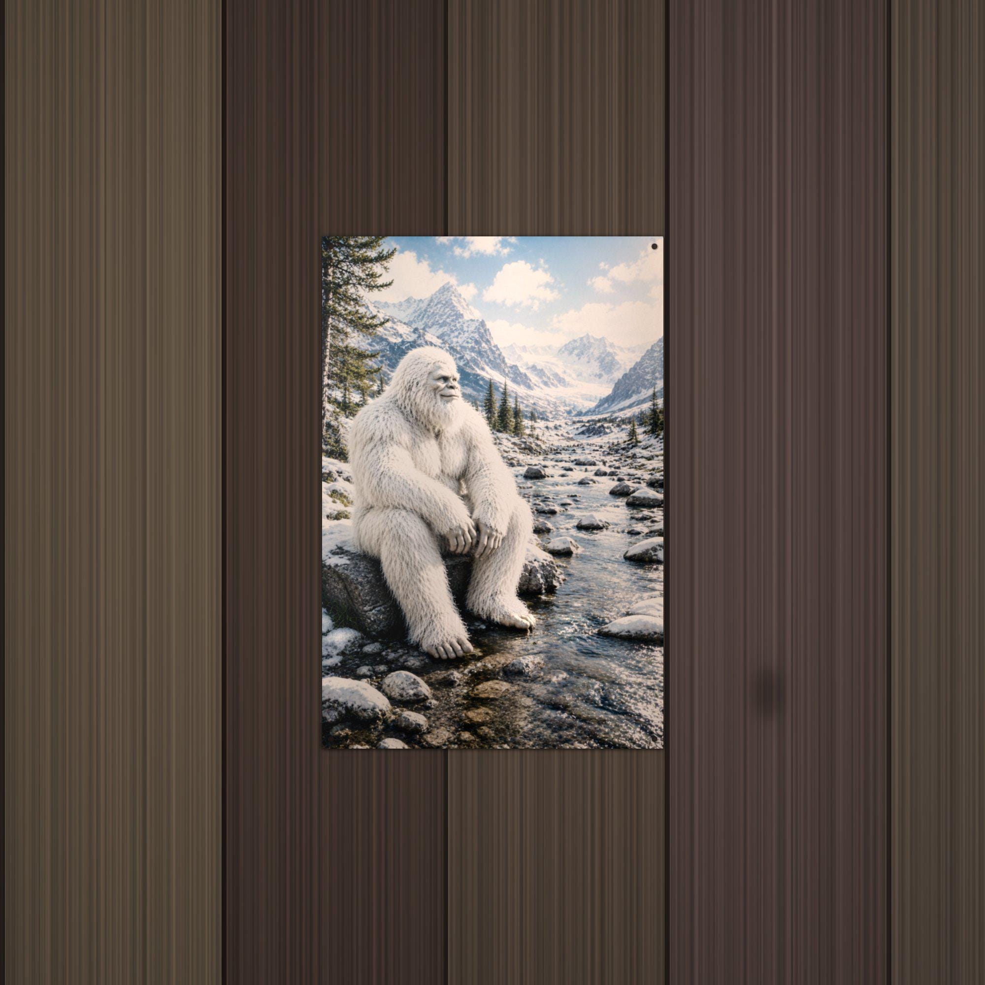 Mountain Stream Yeti Metal Sign Bigfoot Aluminum Sign — alternate angle