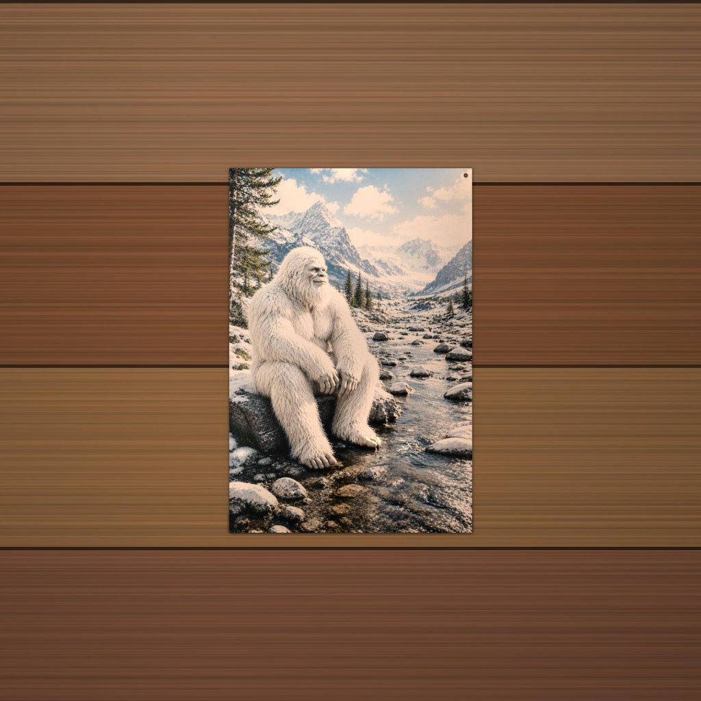 Mountain Stream Yeti Metal Sign Bigfoot Aluminum Sign — alternate angle