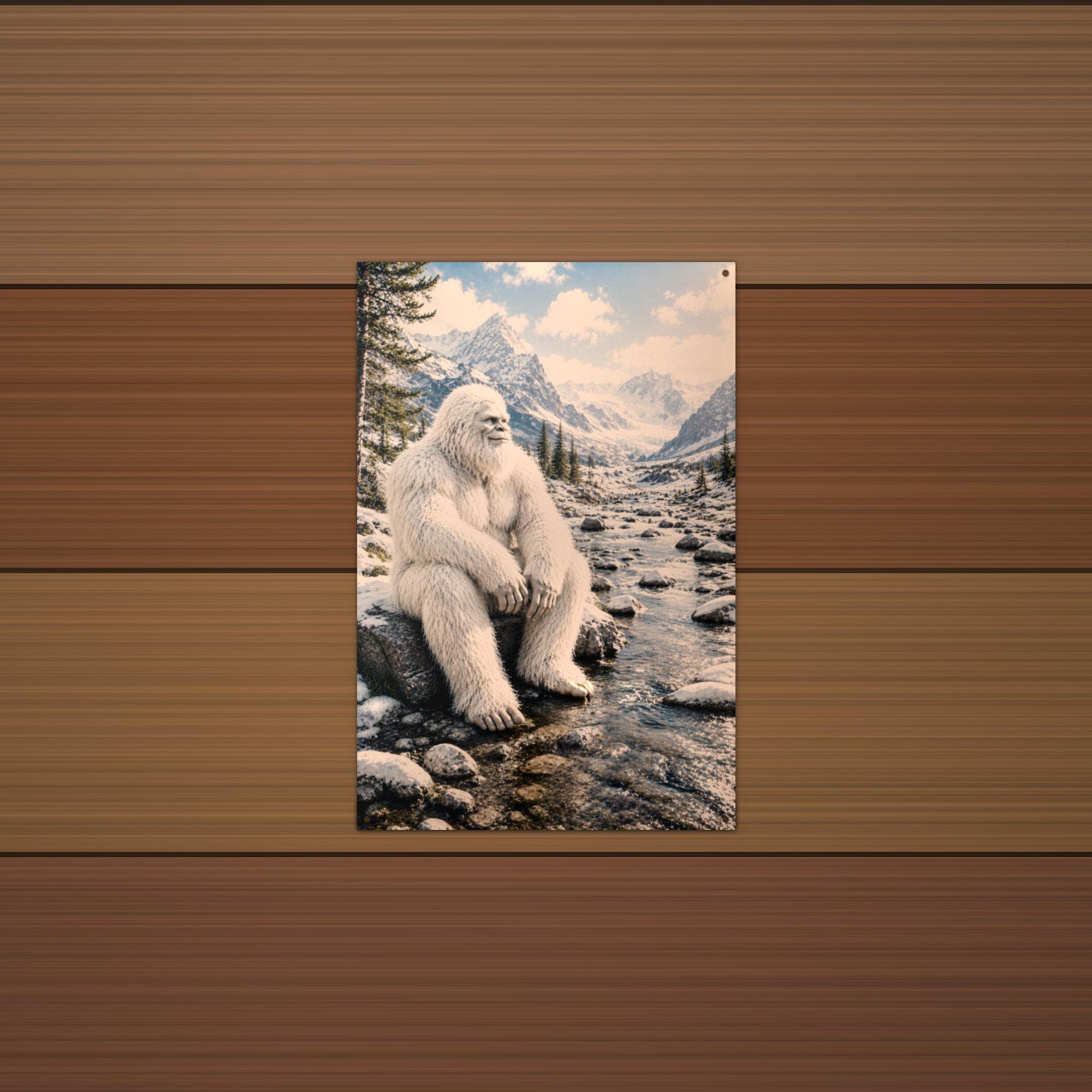 Mountain Stream Yeti Metal Sign Bigfoot Aluminum Sign — alternate angle