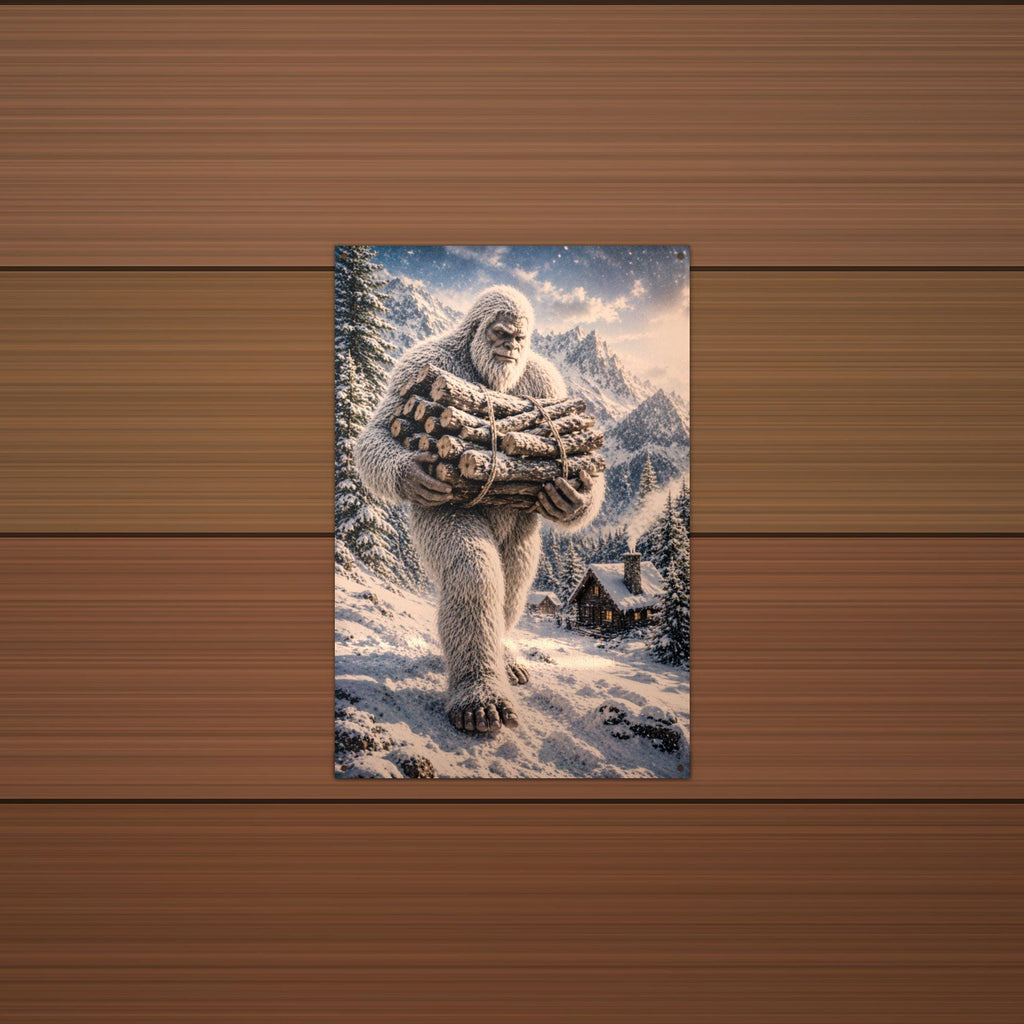 Firewood Yeti Metal Sign Bigfoot Aluminum Sign — detail view