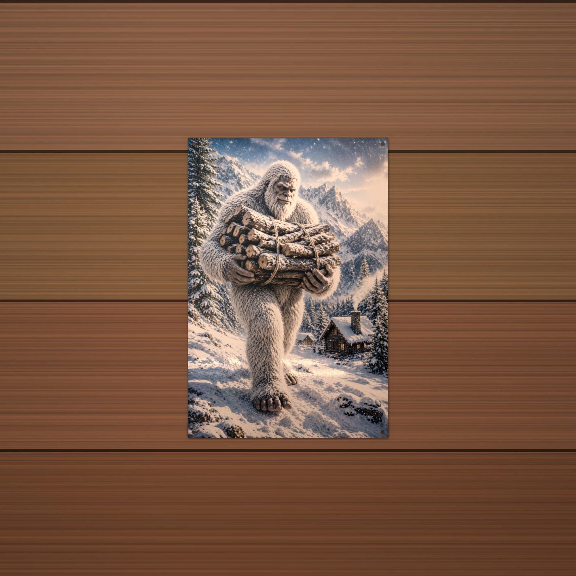 Firewood Yeti Metal Sign Bigfoot Aluminum Sign — detail view