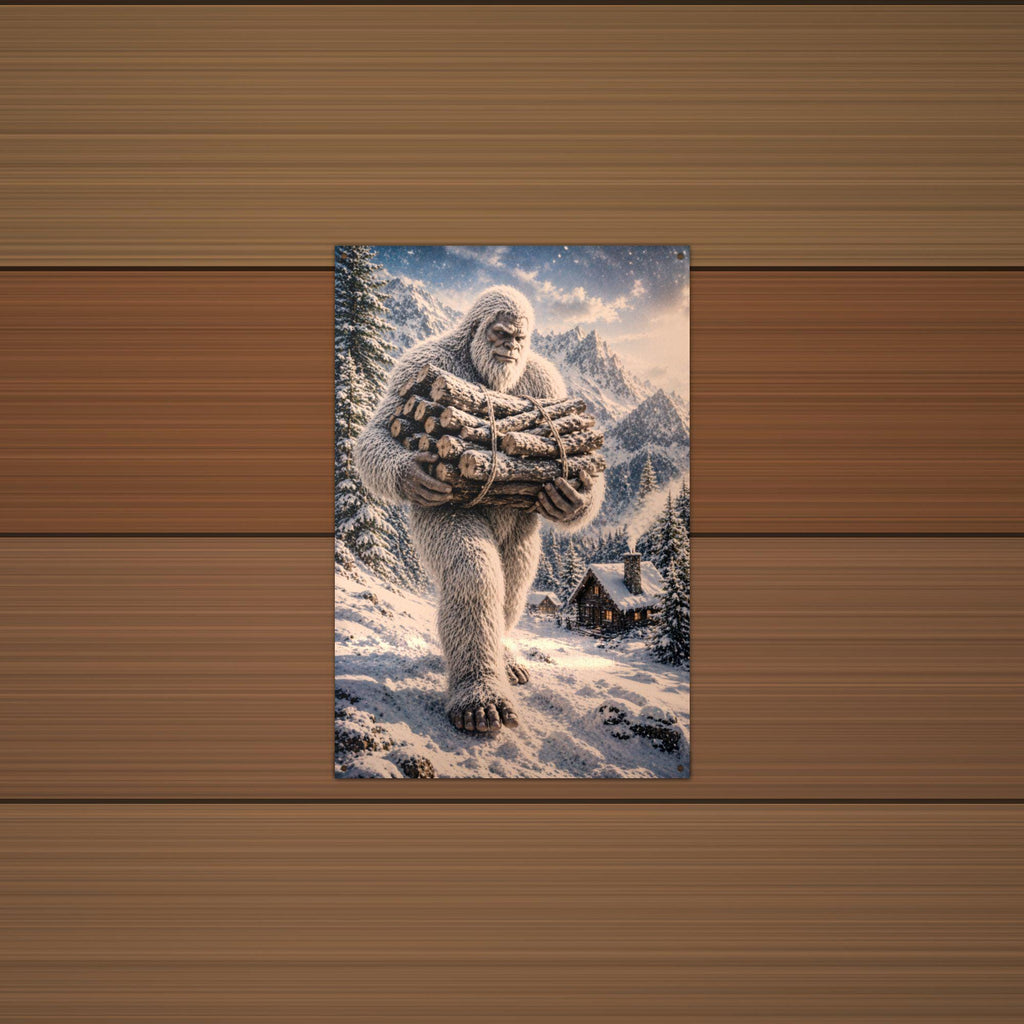 Firewood Yeti Metal Sign Bigfoot Aluminum Sign — alternate angle