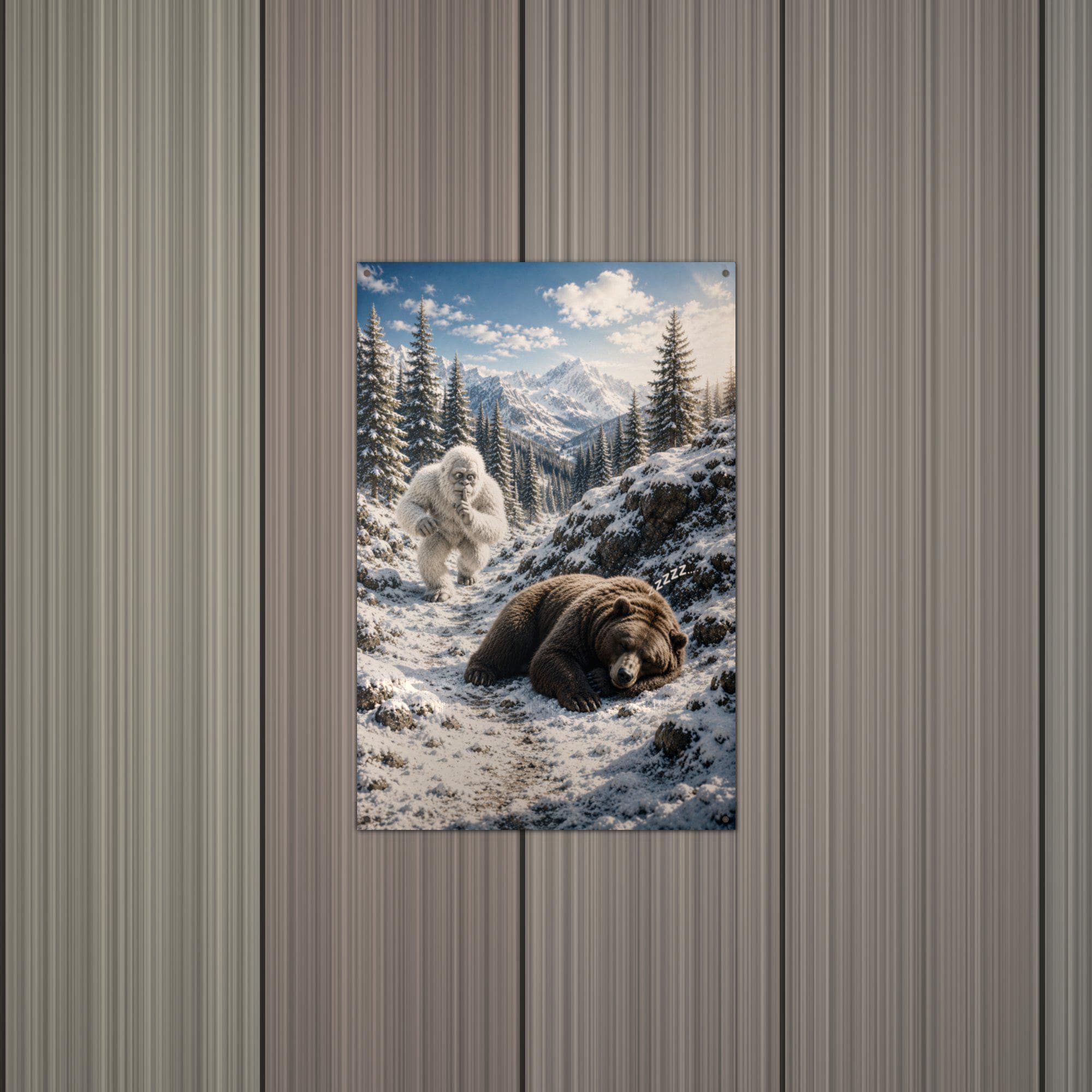 Bear Nap Yeti Metal Sign Bigfoot Aluminum Sign — alternate angle