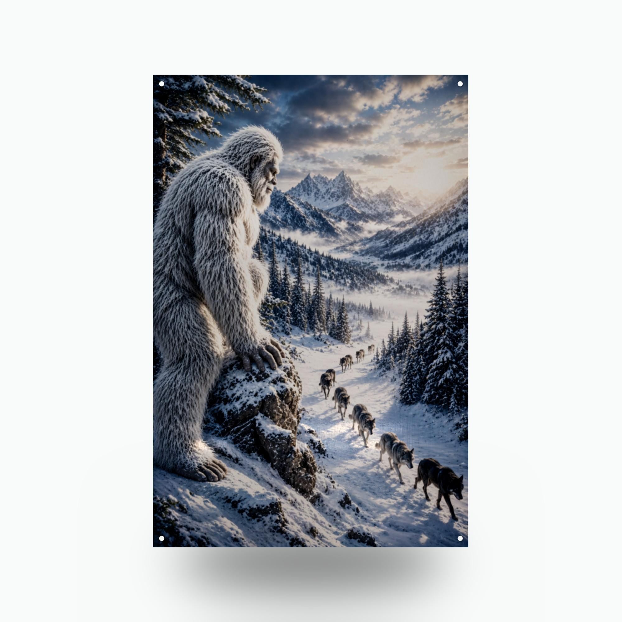 Wolf Pack Yeti Metal Sign Bigfoot Aluminum Sign — front view on white background
