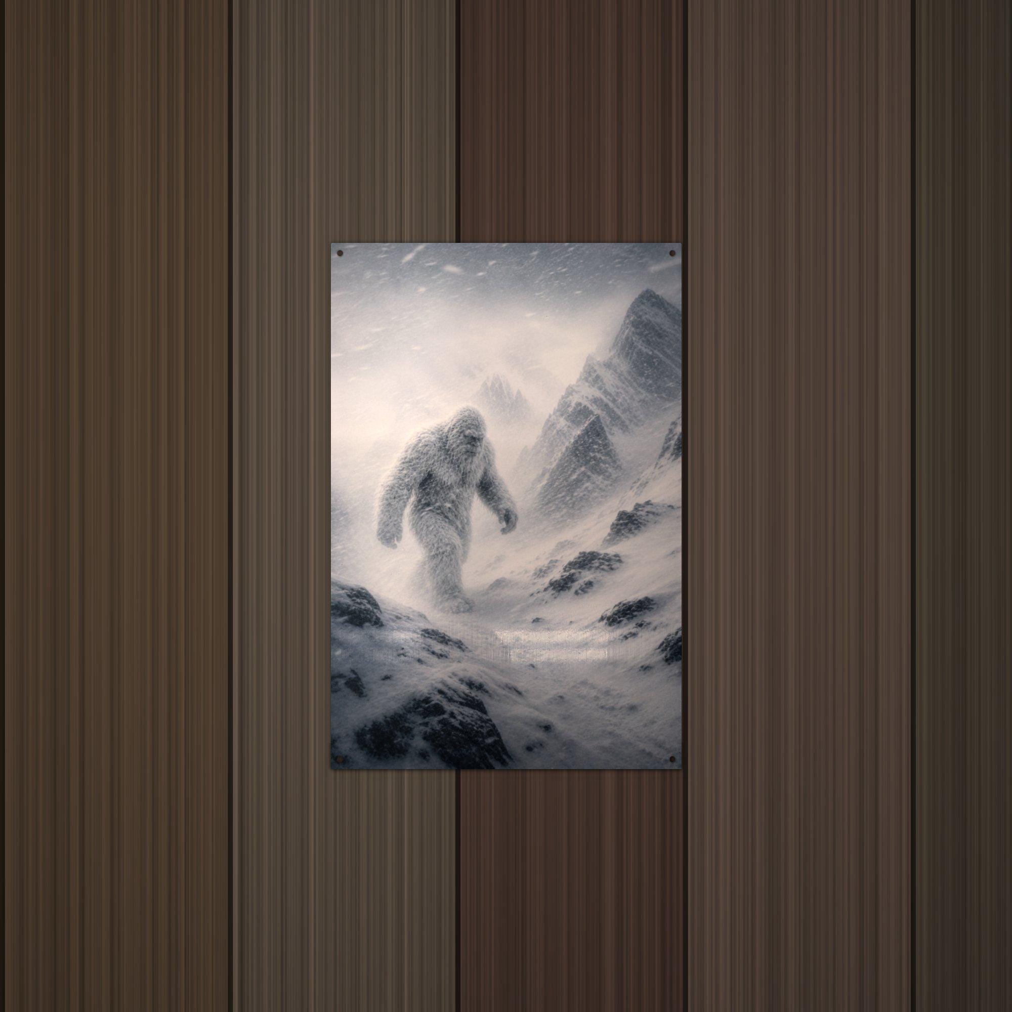 Blizzard Climb Yeti Metal Sign Bigfoot Aluminum Sign — lifestyle setting