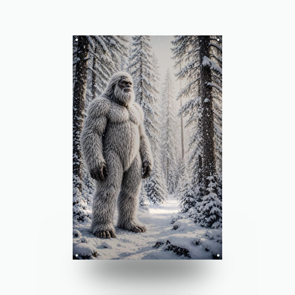 Snowy Path Yeti Metal Sign Bigfoot Aluminum Sign — front view on white background