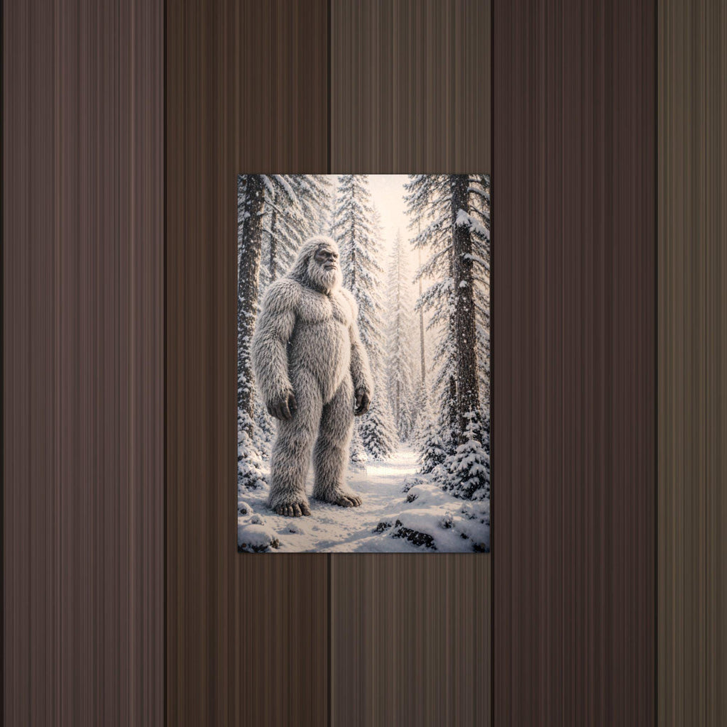 Snowy Path Yeti Metal Sign Bigfoot Aluminum Sign — lifestyle setting