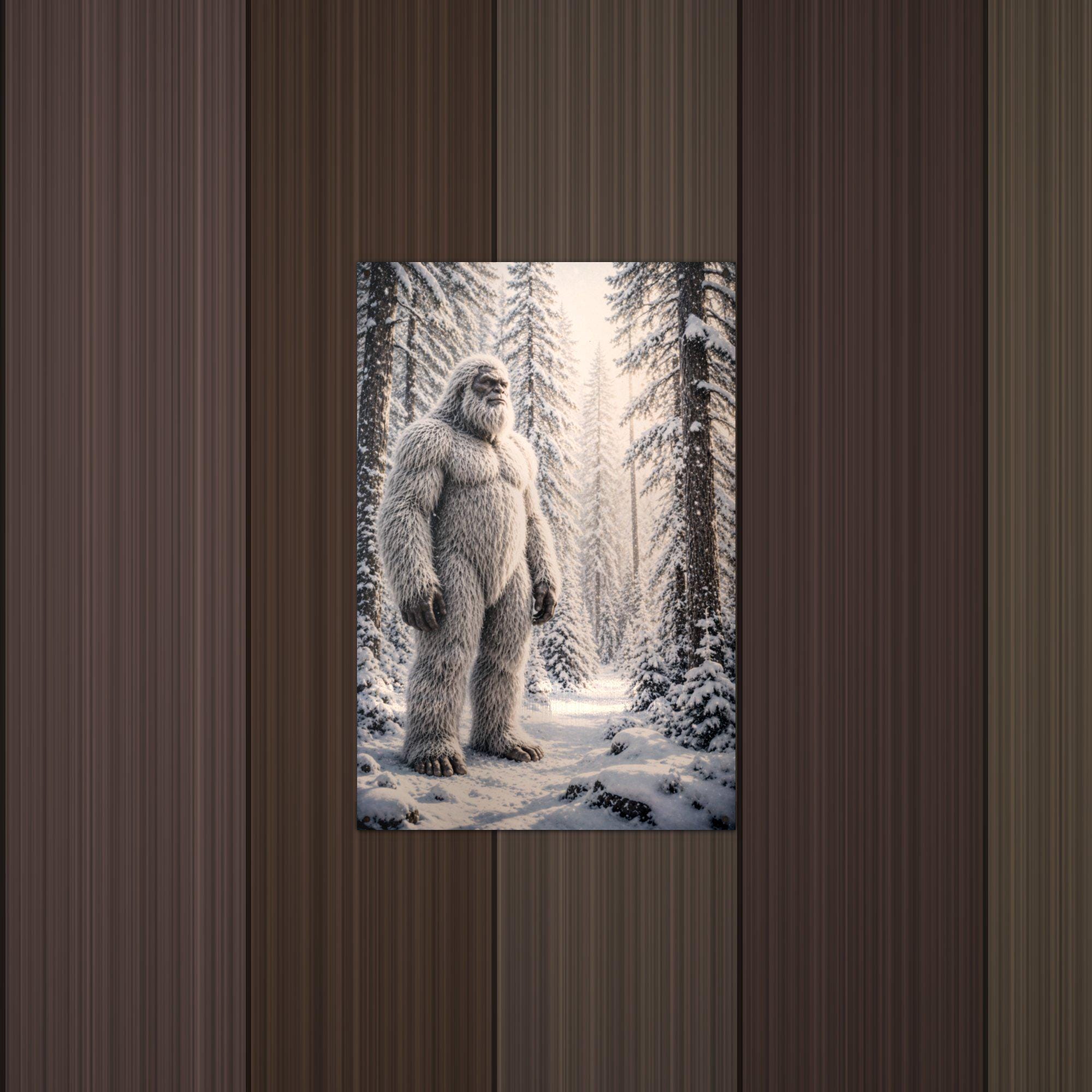 Snowy Path Yeti Metal Sign Bigfoot Aluminum Sign — lifestyle setting
