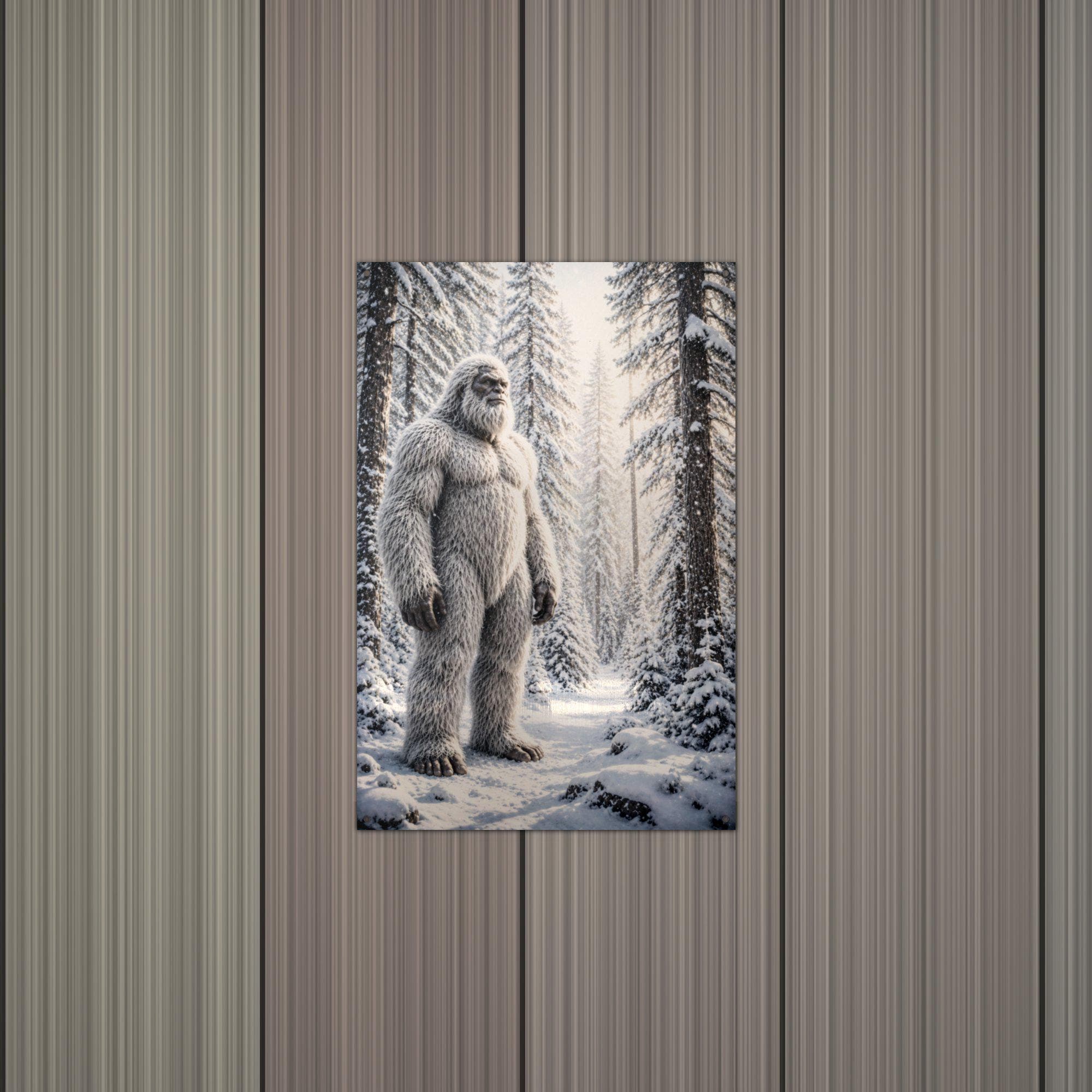 Snowy Path Yeti Metal Sign Bigfoot Aluminum Sign — alternate angle