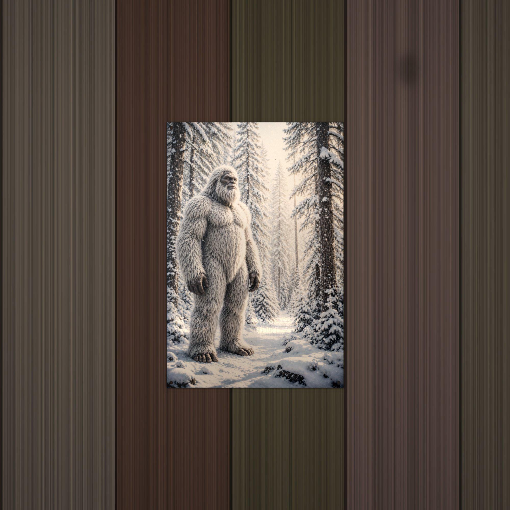 Snowy Path Yeti Metal Sign Bigfoot Aluminum Sign — alternate angle