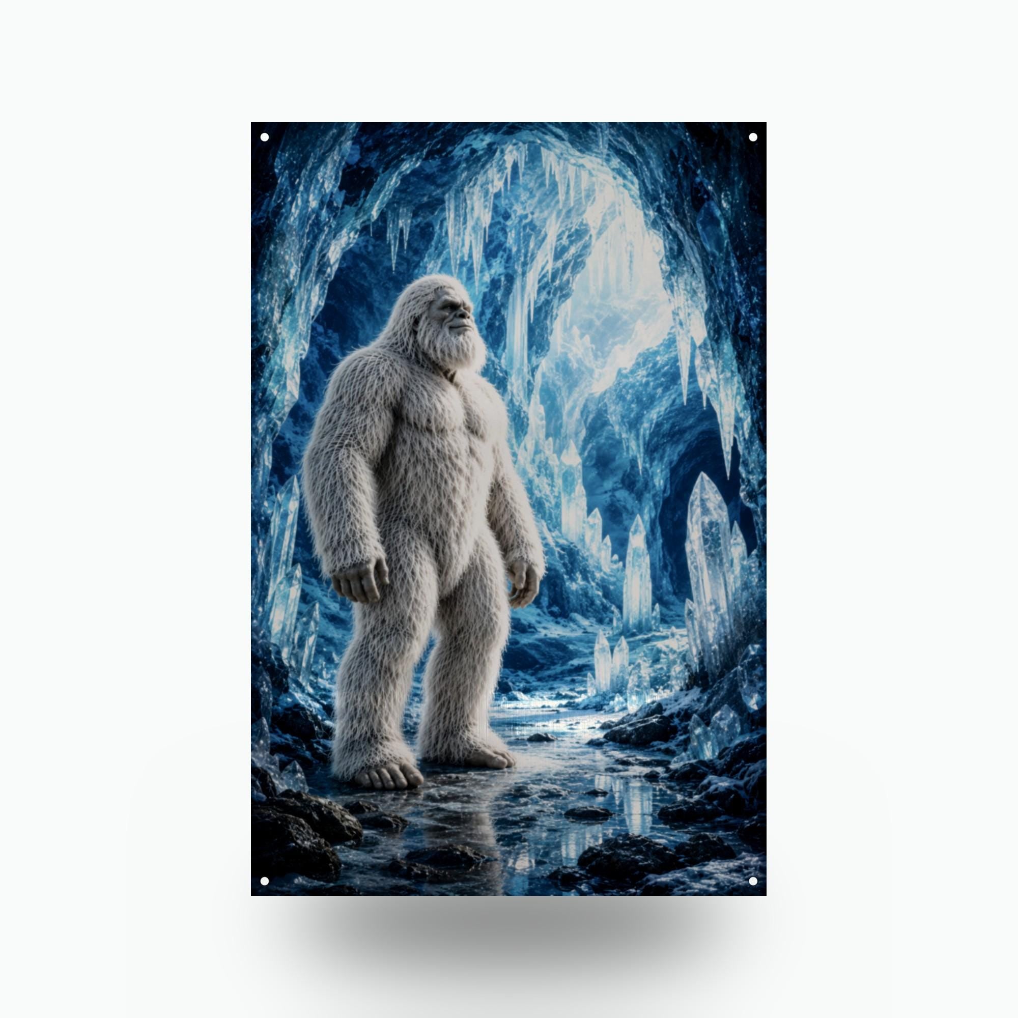 Blue Cave Yeti Metal Sign Bigfoot Aluminum Sign — front view on white background