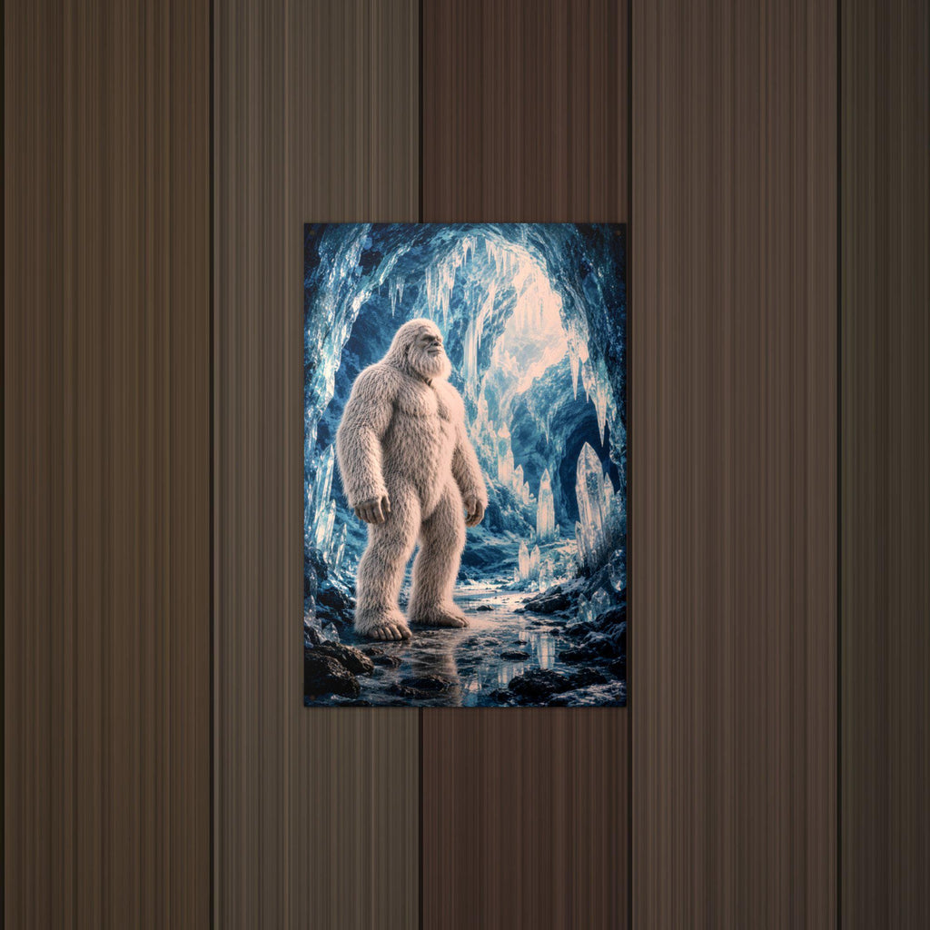 Blue Cave Yeti Metal Sign Bigfoot Aluminum Sign — lifestyle setting