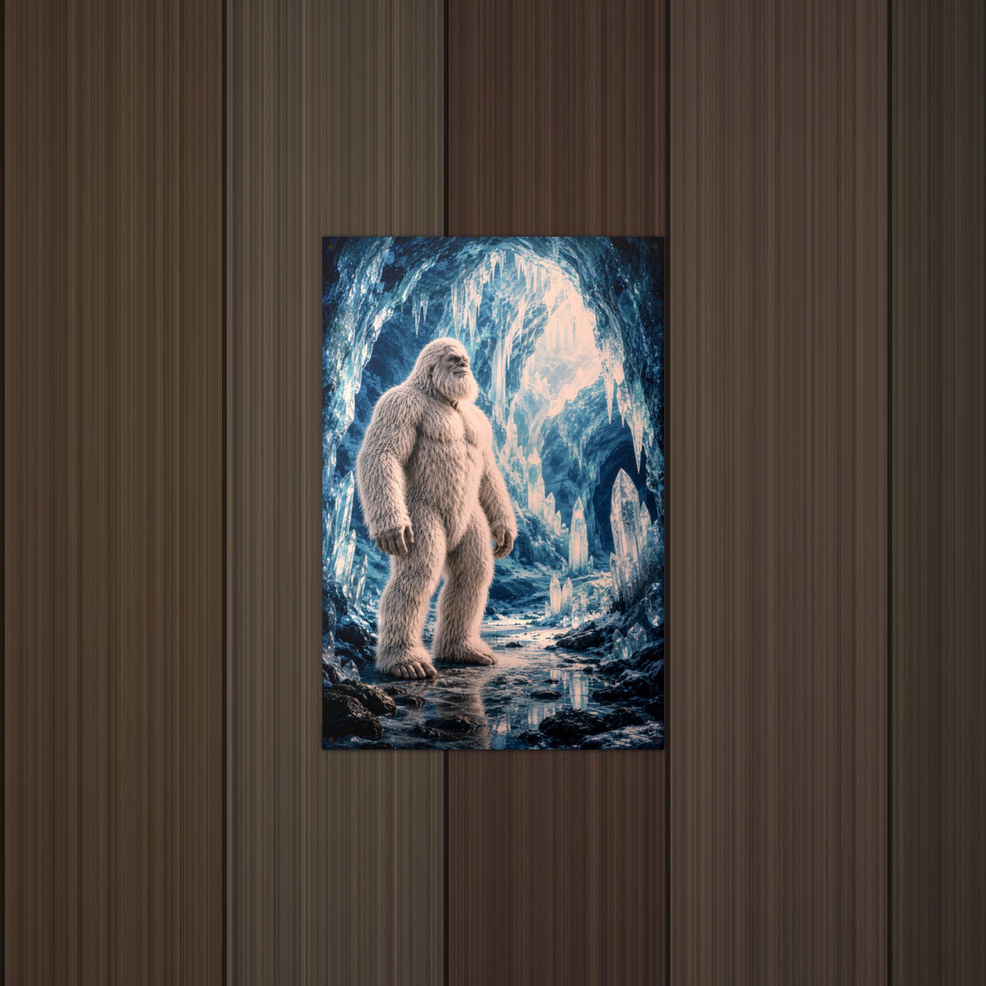 Blue Cave Yeti Metal Sign Bigfoot Aluminum Sign — lifestyle setting