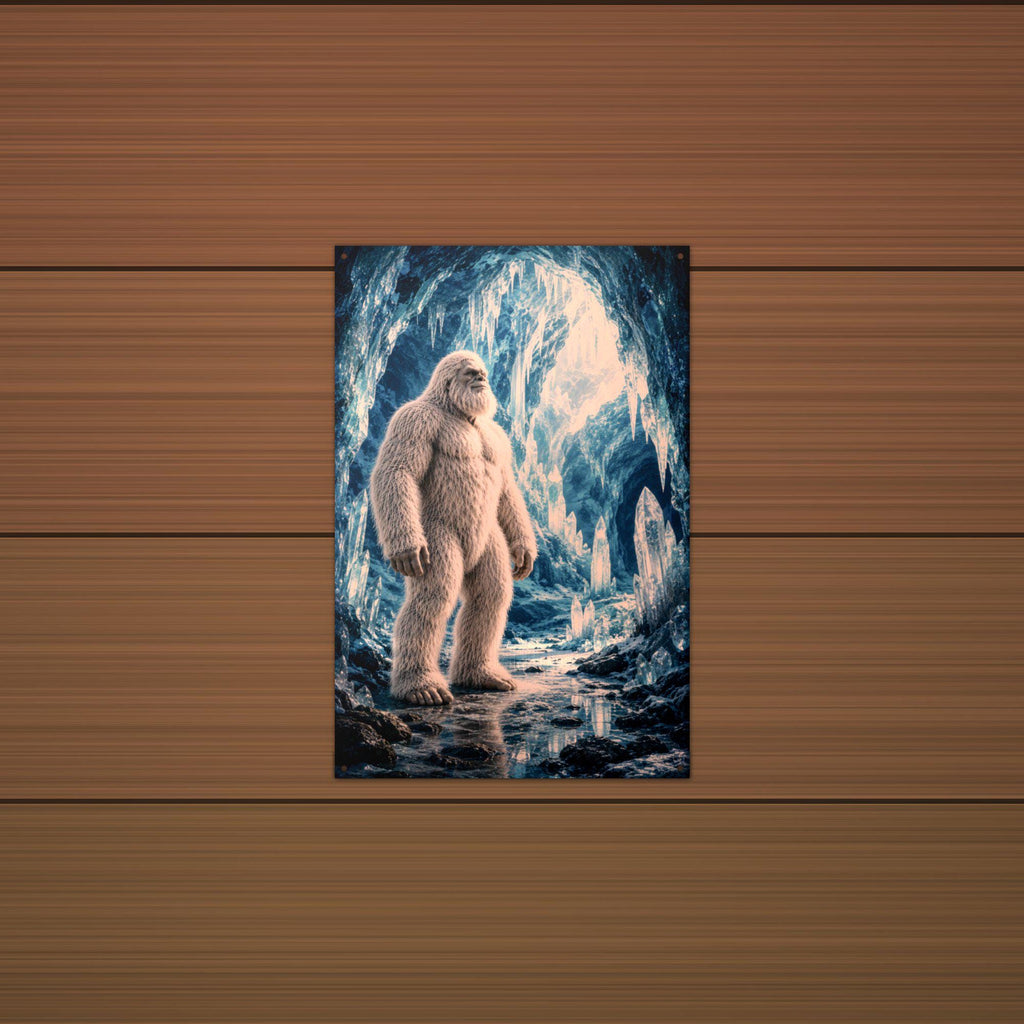 Blue Cave Yeti Metal Sign Bigfoot Aluminum Sign — detail view