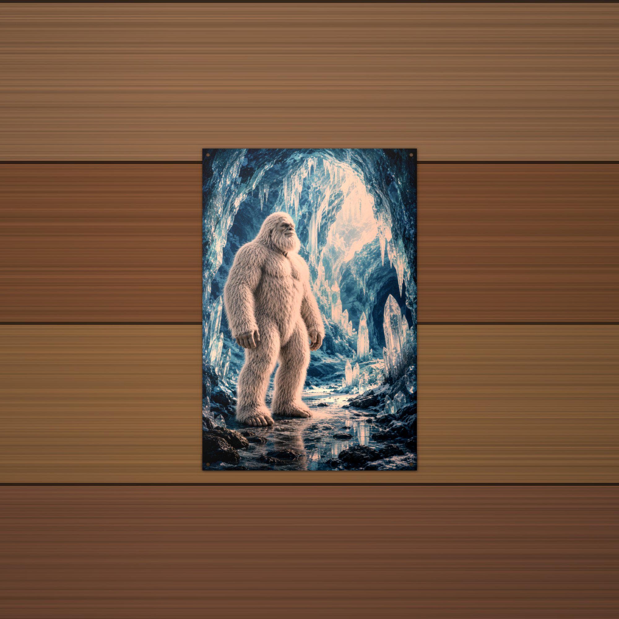 Blue Cave Yeti Metal Sign Bigfoot Aluminum Sign — alternate angle