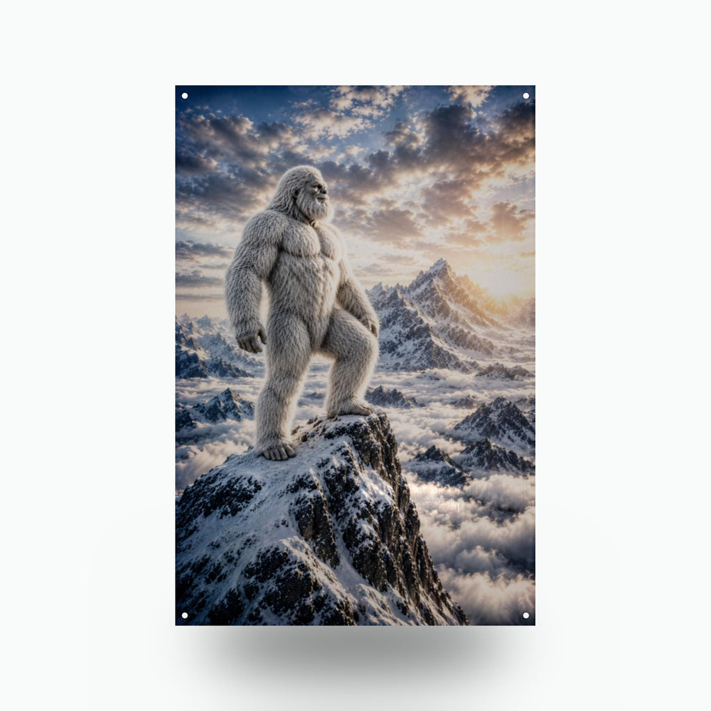 Summit Sunset Yeti Metal Sign Bigfoot Aluminum Sign — front view on white background