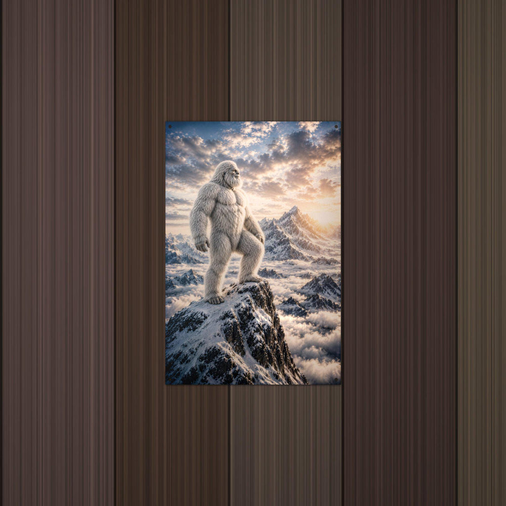 Summit Sunset Yeti Metal Sign Bigfoot Aluminum Sign — lifestyle setting