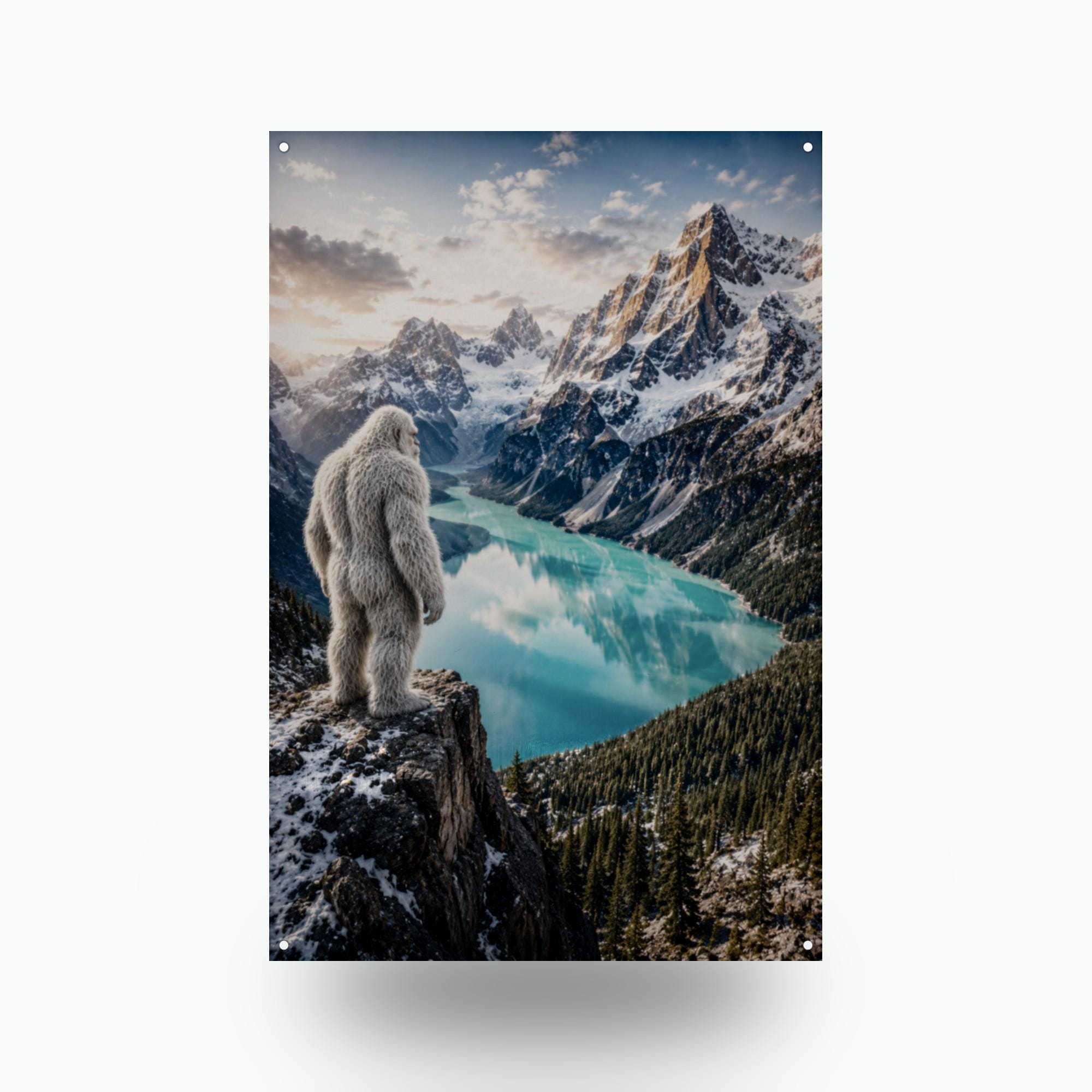 Alpine Lake Yeti Metal Sign Wood Sign — front view on white background