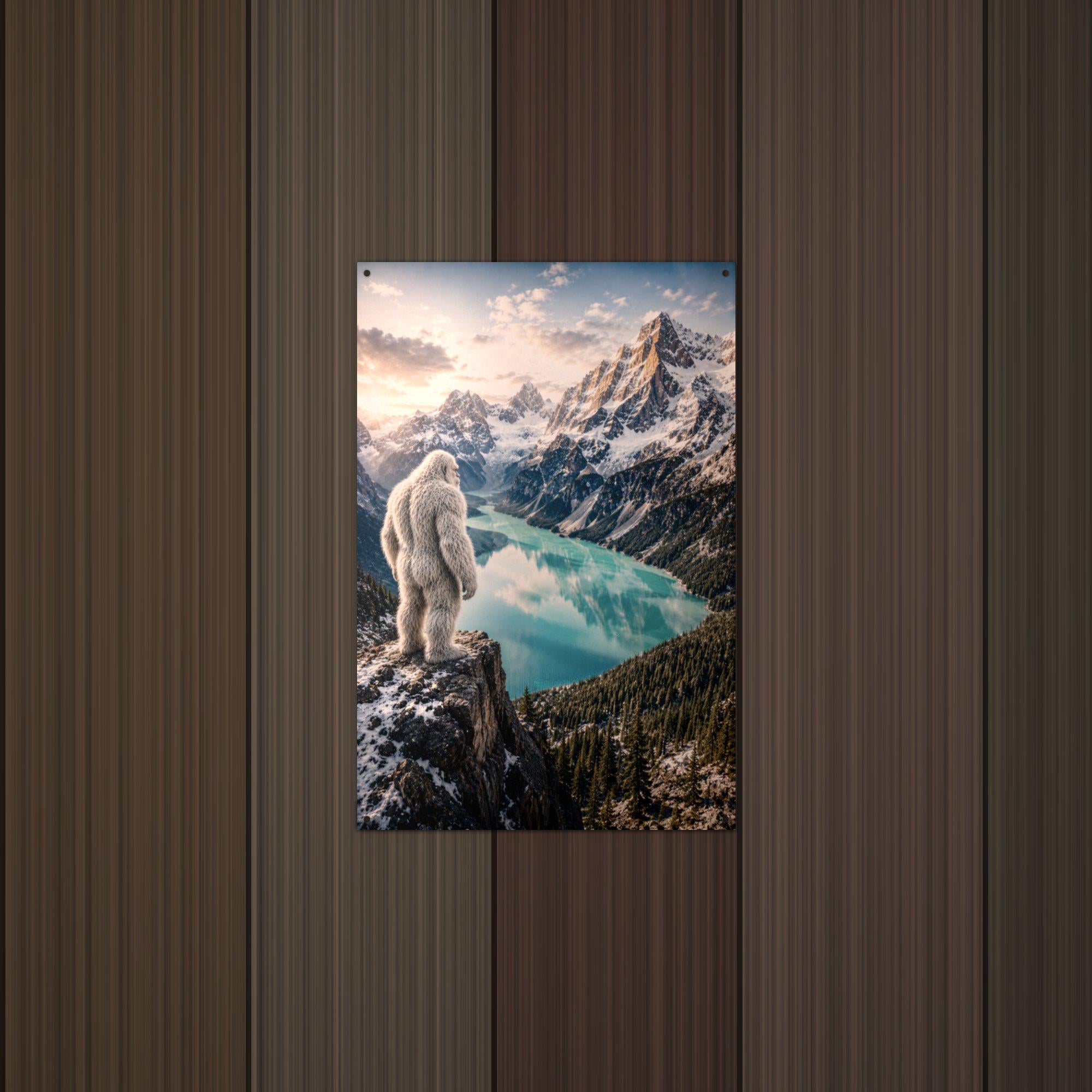 Alpine Lake Yeti Metal Sign Wood Sign — lifestyle setting