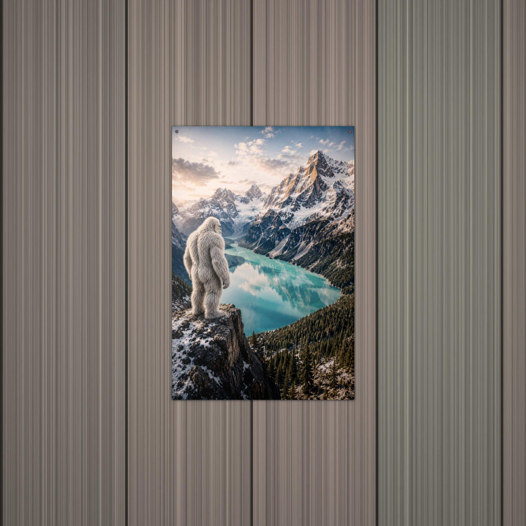 Alpine Lake Yeti Metal Sign Wood Sign — alternate angle