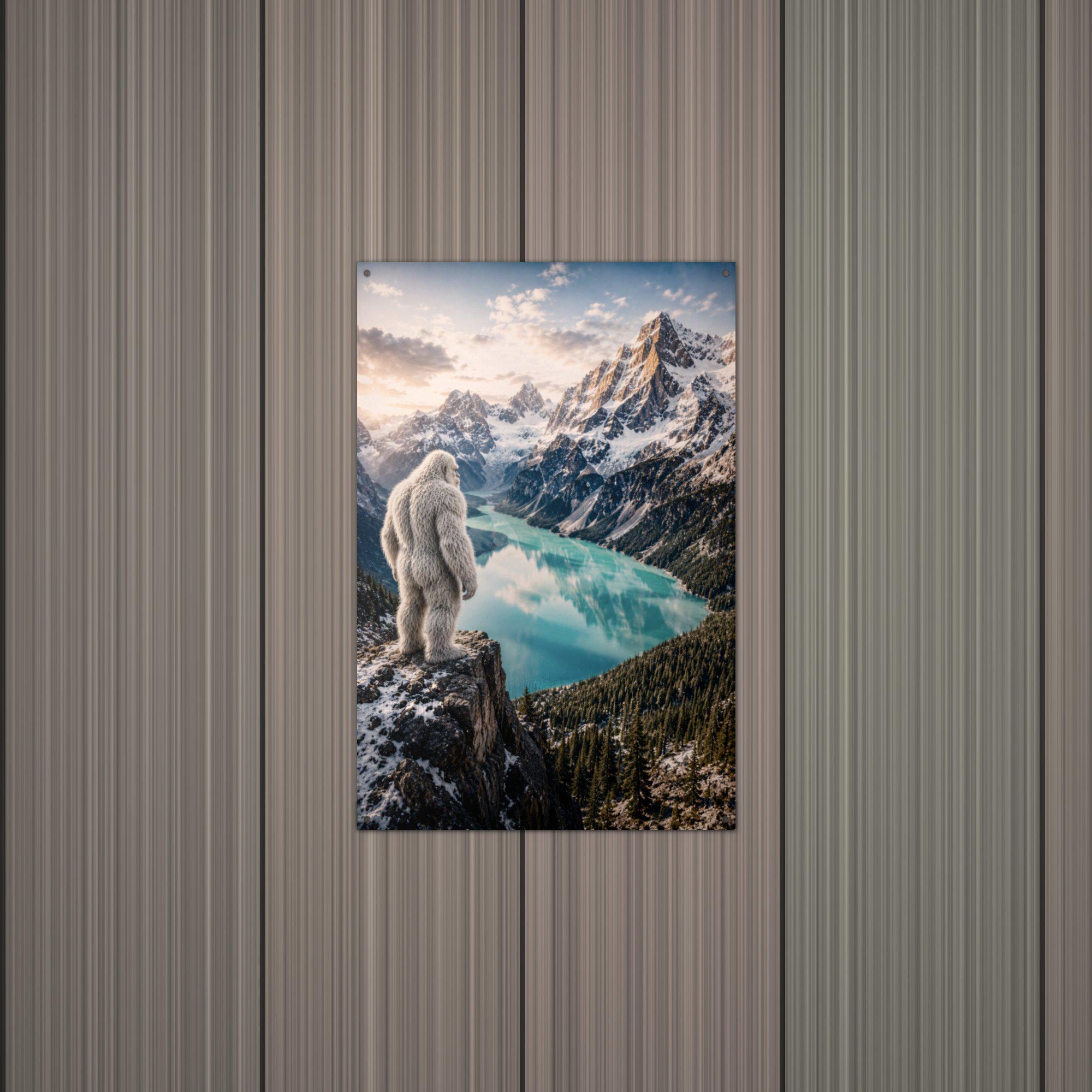 Alpine Lake Yeti Metal Sign Wood Sign — alternate angle