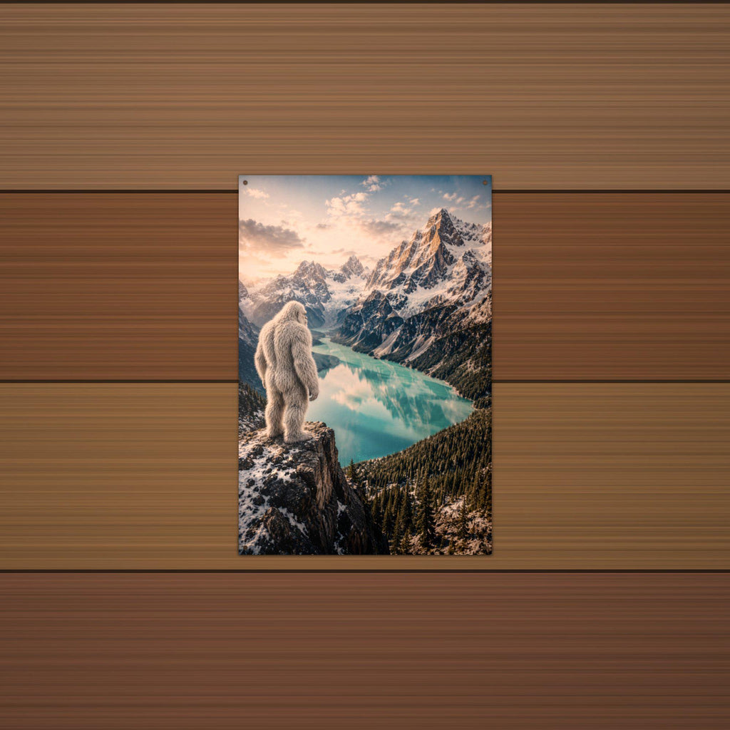 Alpine Lake Yeti Metal Sign Wood Sign — alternate angle