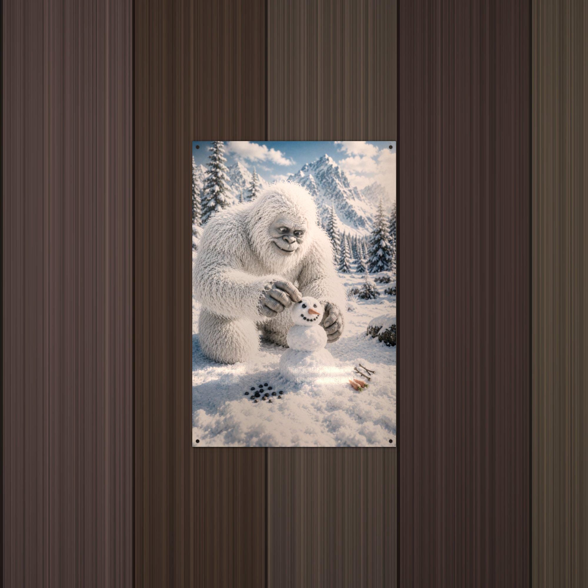 Snowman Builder Yeti Metal Sign Bigfoot Aluminum Sign — lifestyle setting