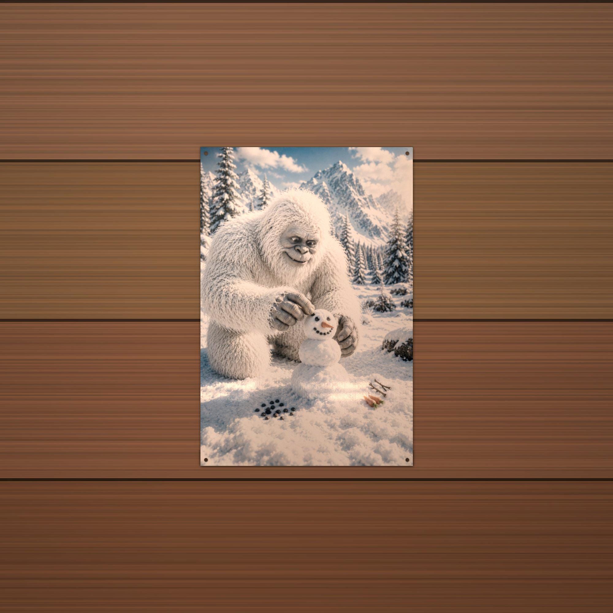 Snowman Builder Yeti Metal Sign Bigfoot Aluminum Sign — detail view