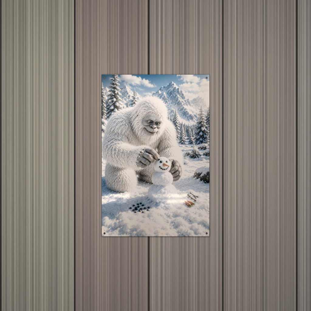 Snowman Builder Yeti Metal Sign Bigfoot Aluminum Sign — alternate angle