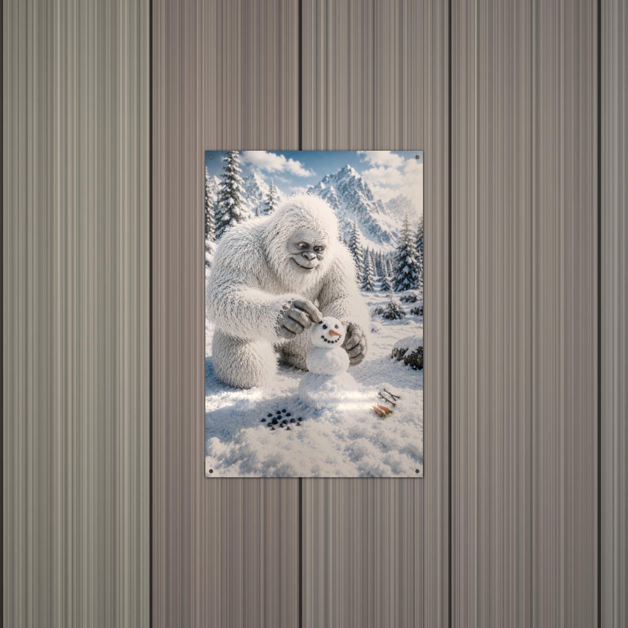 Snowman Builder Yeti Metal Sign Bigfoot Aluminum Sign — alternate angle