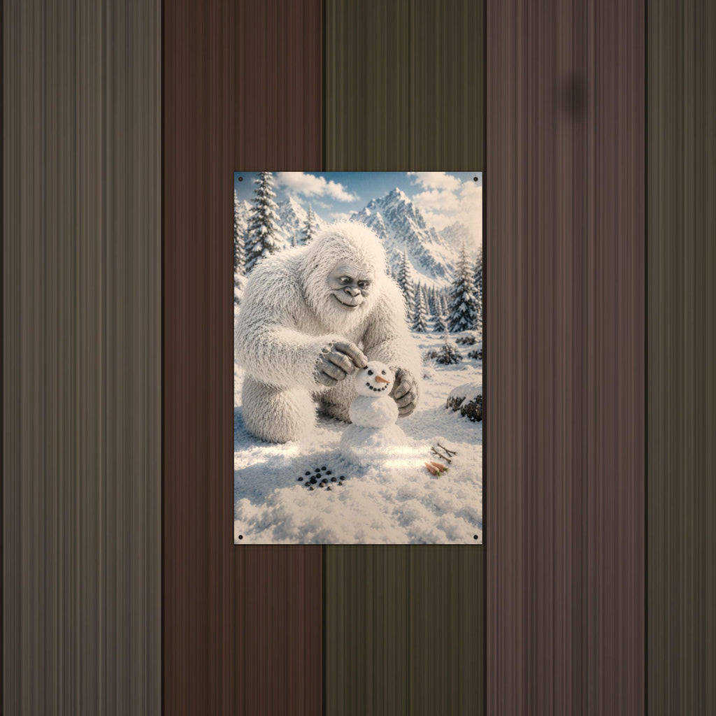 Snowman Builder Yeti Metal Sign Bigfoot Aluminum Sign — alternate angle