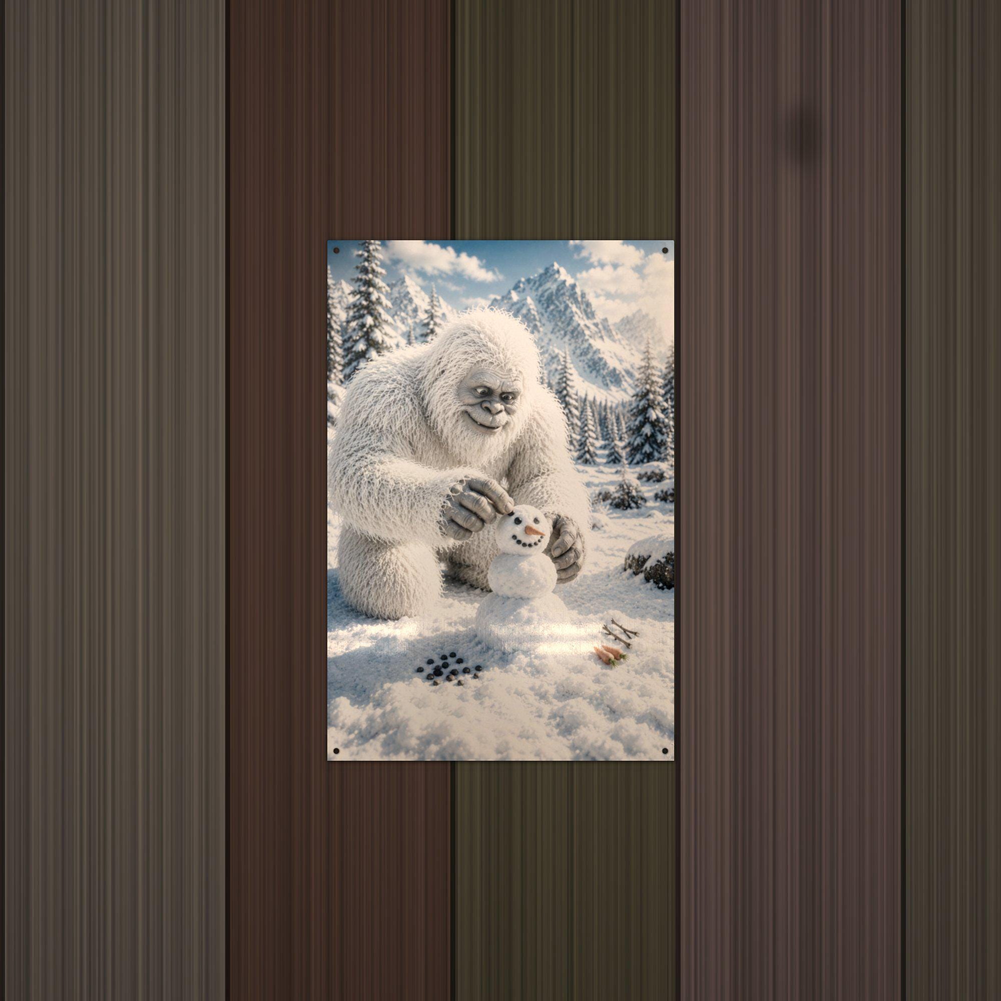 Snowman Builder Yeti Metal Sign Bigfoot Aluminum Sign — alternate angle