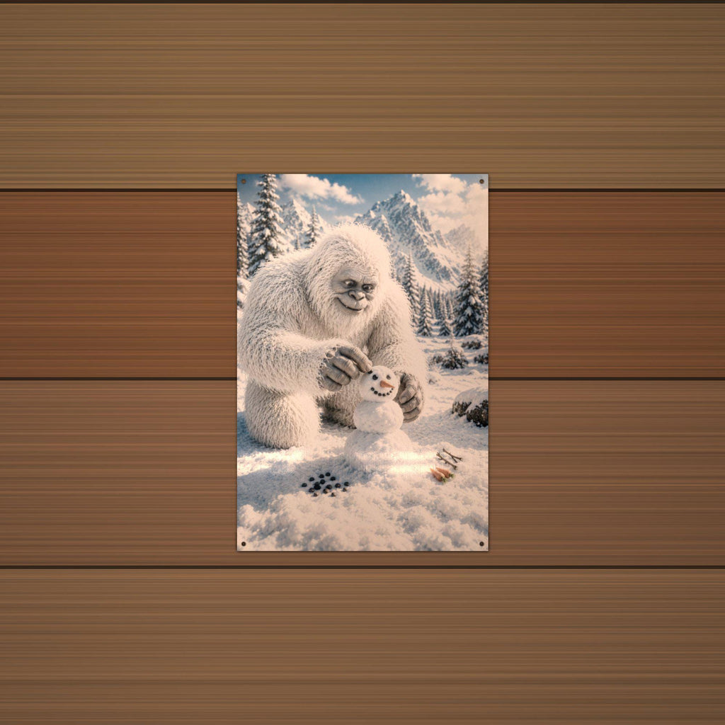 Snowman Builder Yeti Metal Sign Bigfoot Aluminum Sign — alternate angle
