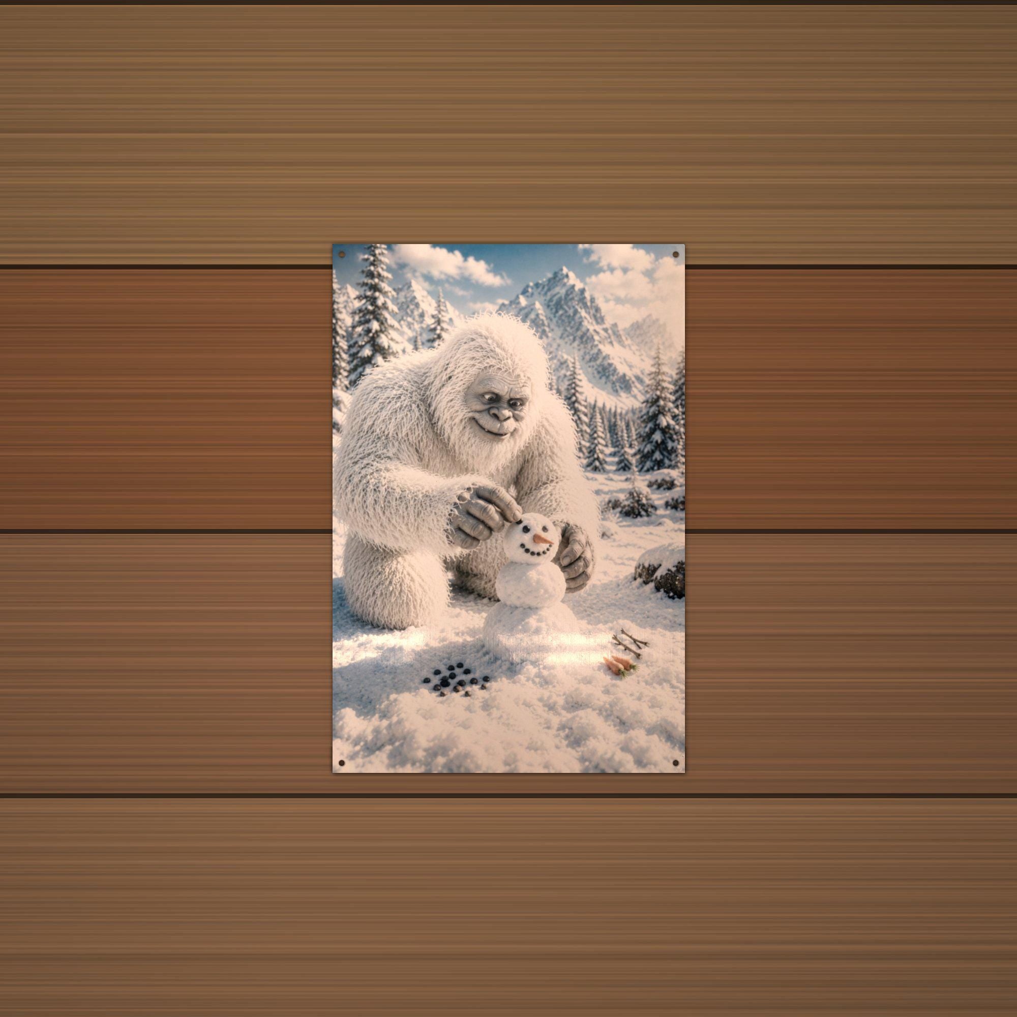 Snowman Builder Yeti Metal Sign Bigfoot Aluminum Sign — alternate angle