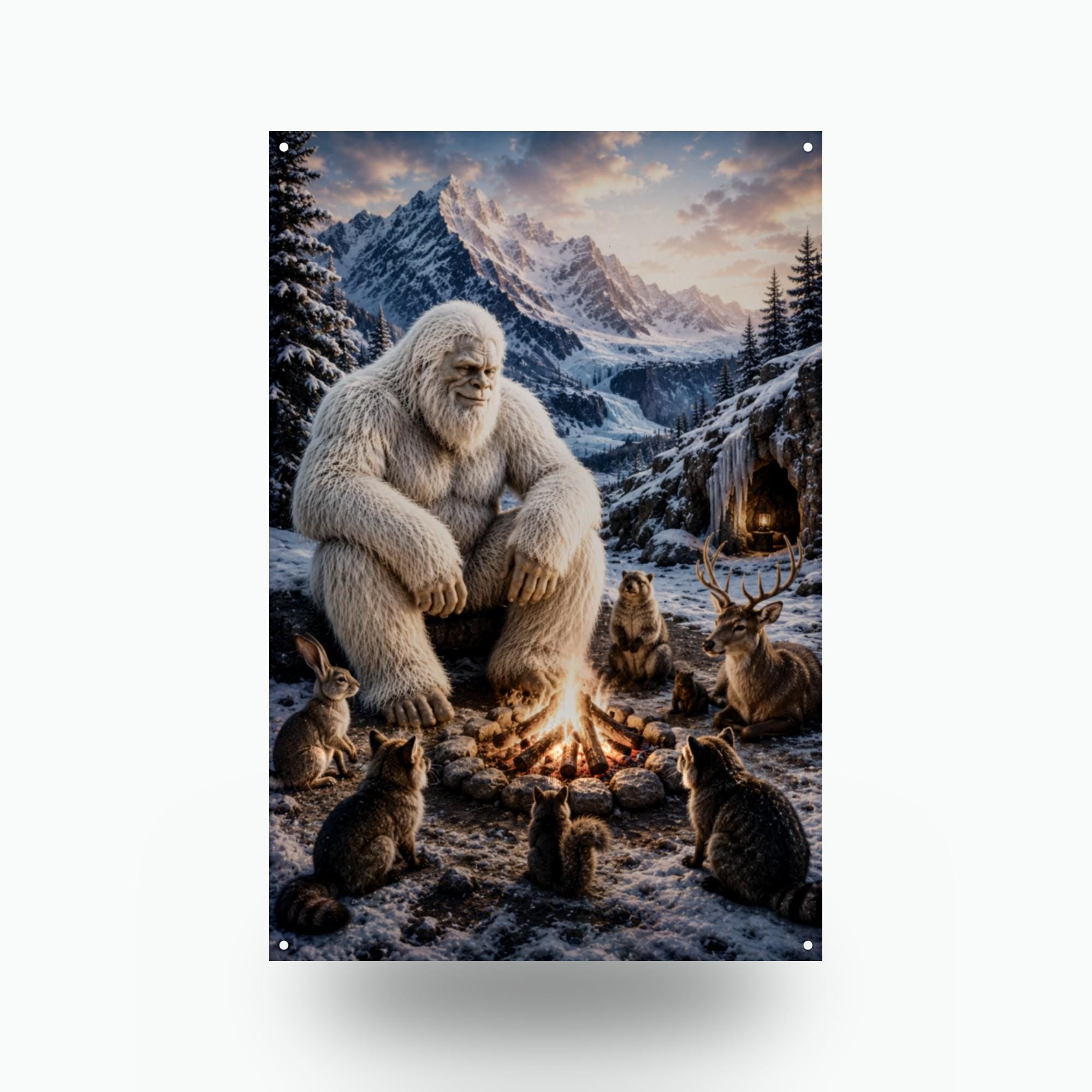 Campfire Cats Yeti Metal Sign Bigfoot Aluminum Sign — front view on white background