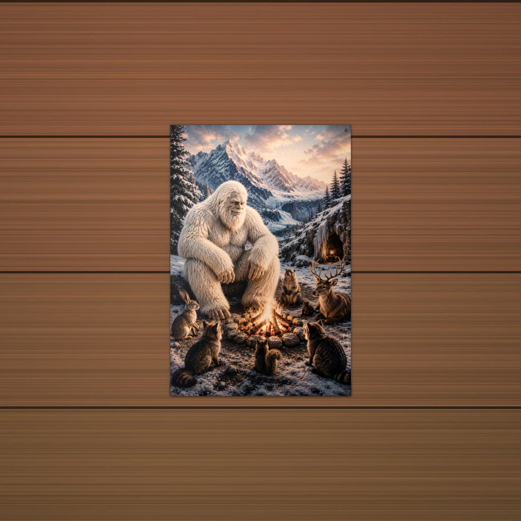 Campfire Cats Yeti Metal Sign Bigfoot Aluminum Sign — detail view