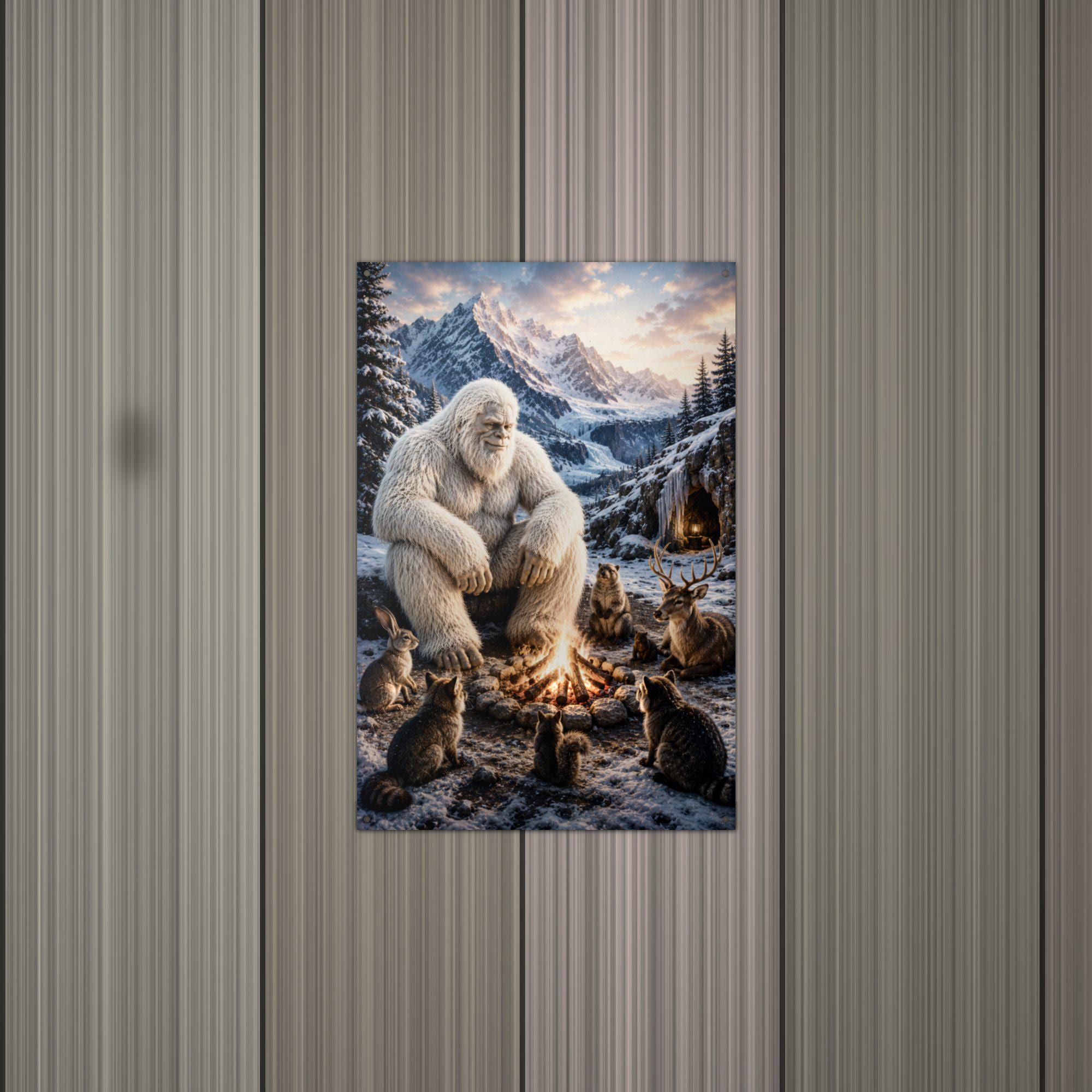 Campfire Cats Yeti Metal Sign Bigfoot Aluminum Sign — alternate angle