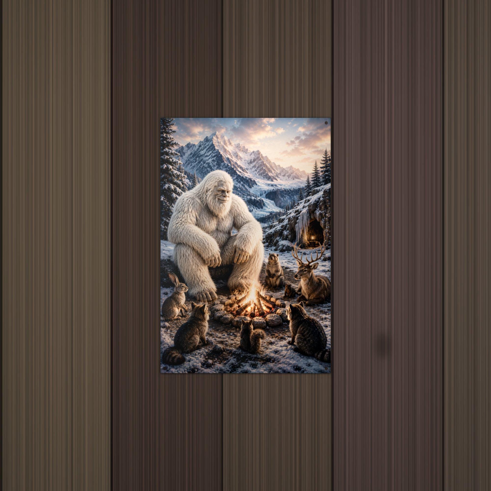 Campfire Cats Yeti Metal Sign Bigfoot Aluminum Sign — alternate angle