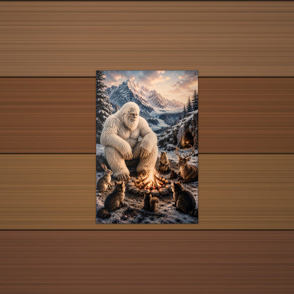 Campfire Cats Yeti Metal Sign Bigfoot Aluminum Sign — alternate angle