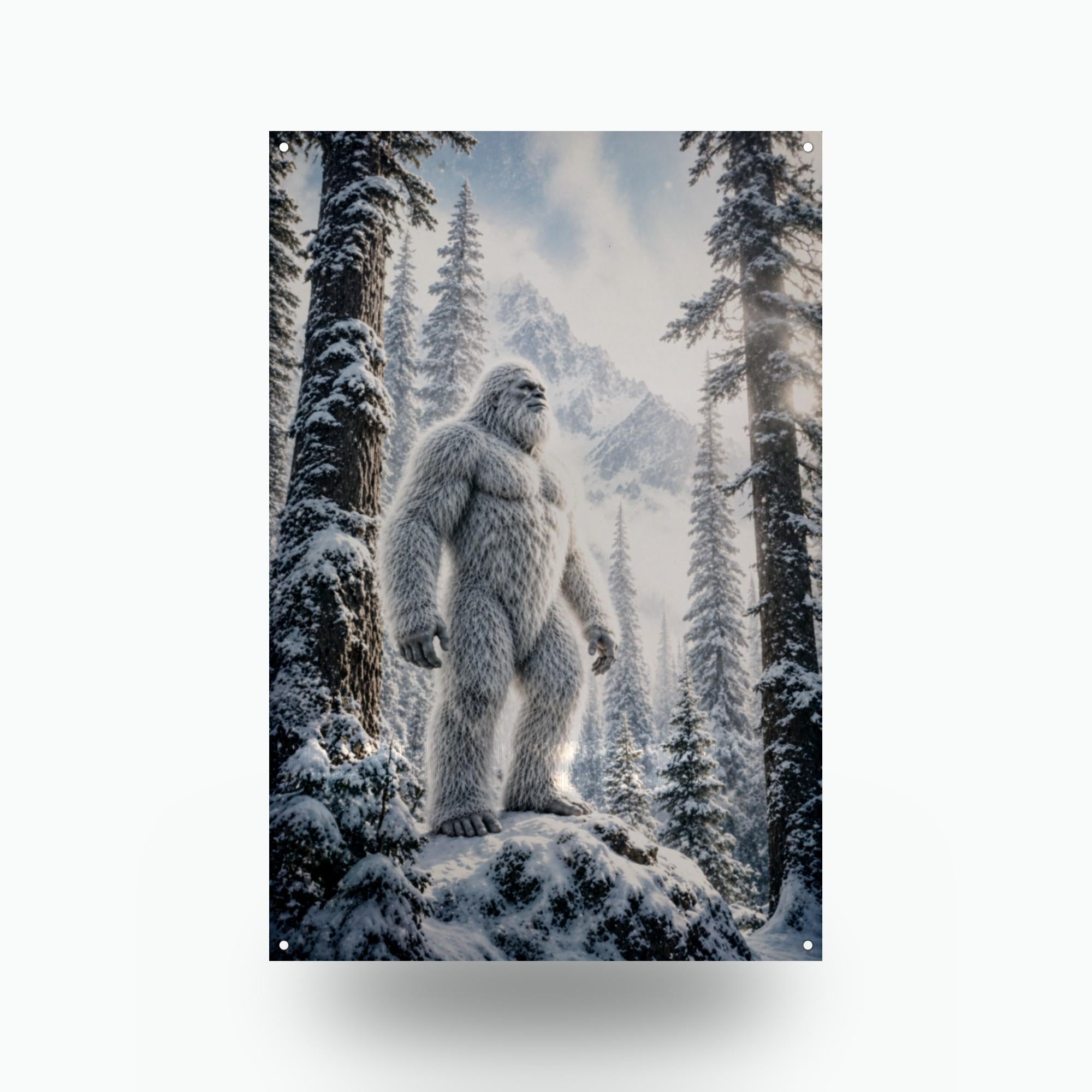 Sunburst Forest Yeti Metal Sign Bigfoot Aluminum Sign — front view on white background