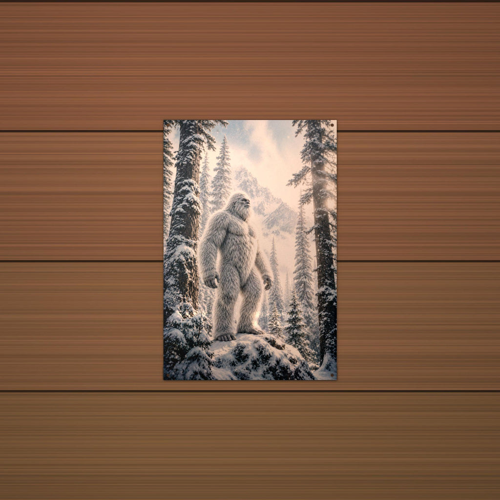 Sunburst Forest Yeti Metal Sign Bigfoot Aluminum Sign — detail view