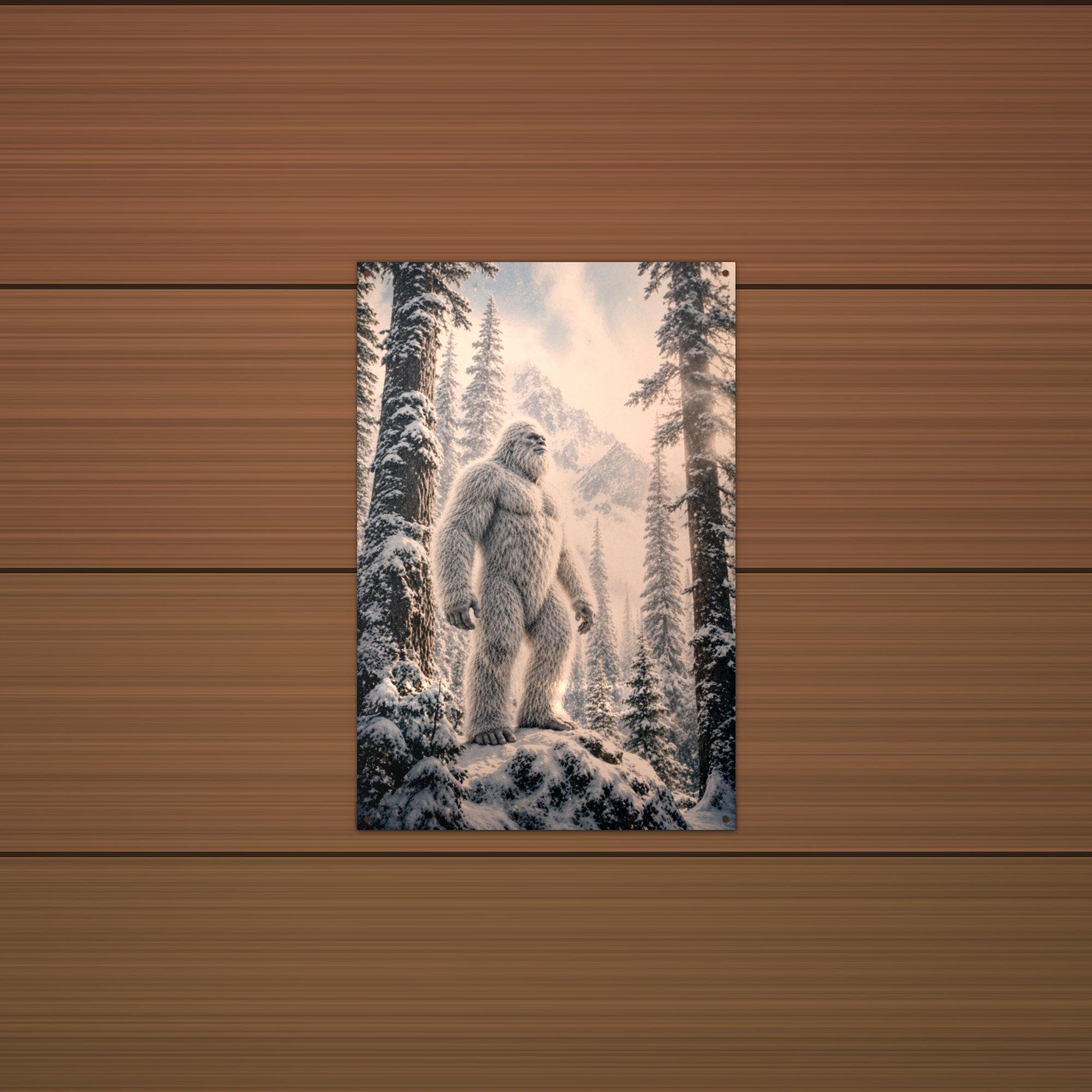 Sunburst Forest Yeti Metal Sign Bigfoot Aluminum Sign — detail view