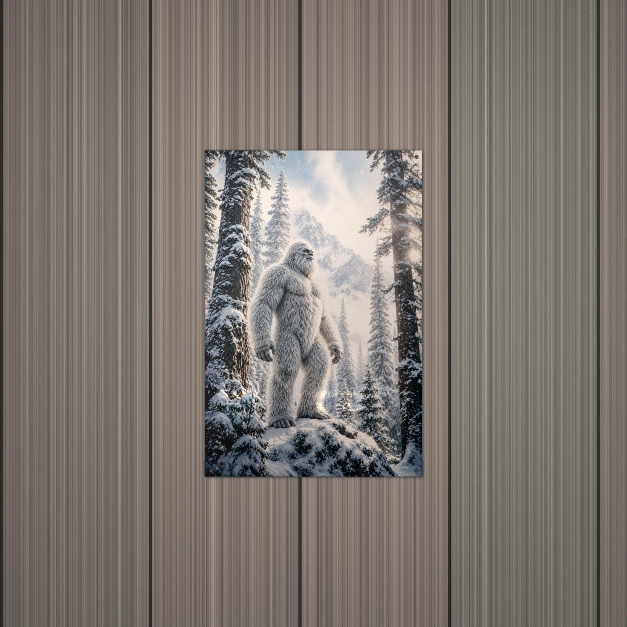 Sunburst Forest Yeti Metal Sign Bigfoot Aluminum Sign — alternate angle