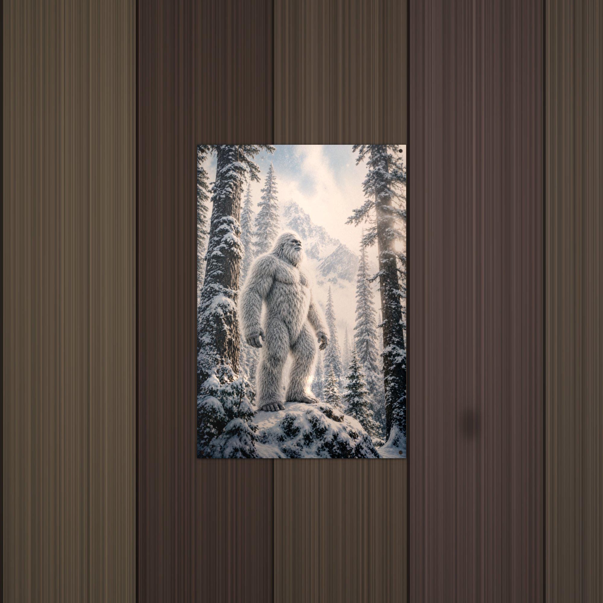 Sunburst Forest Yeti Metal Sign Bigfoot Aluminum Sign — alternate angle