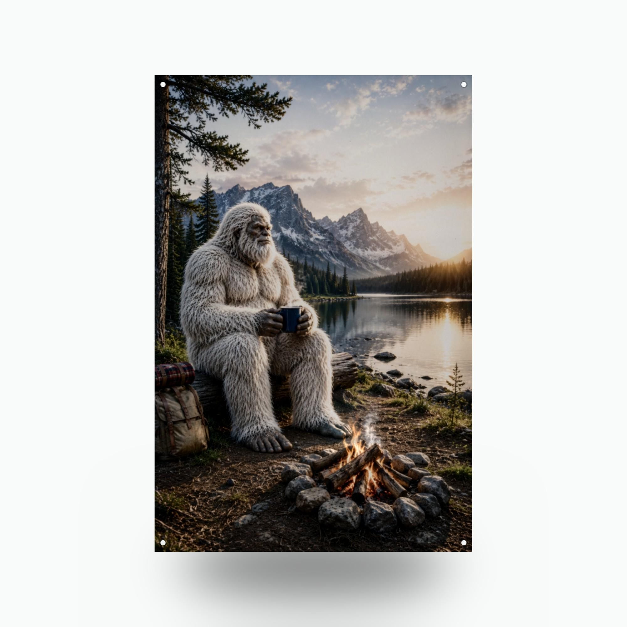 Lakeside Coffee Yeti Metal Sign Bigfoot Aluminum Sign — front view on white background
