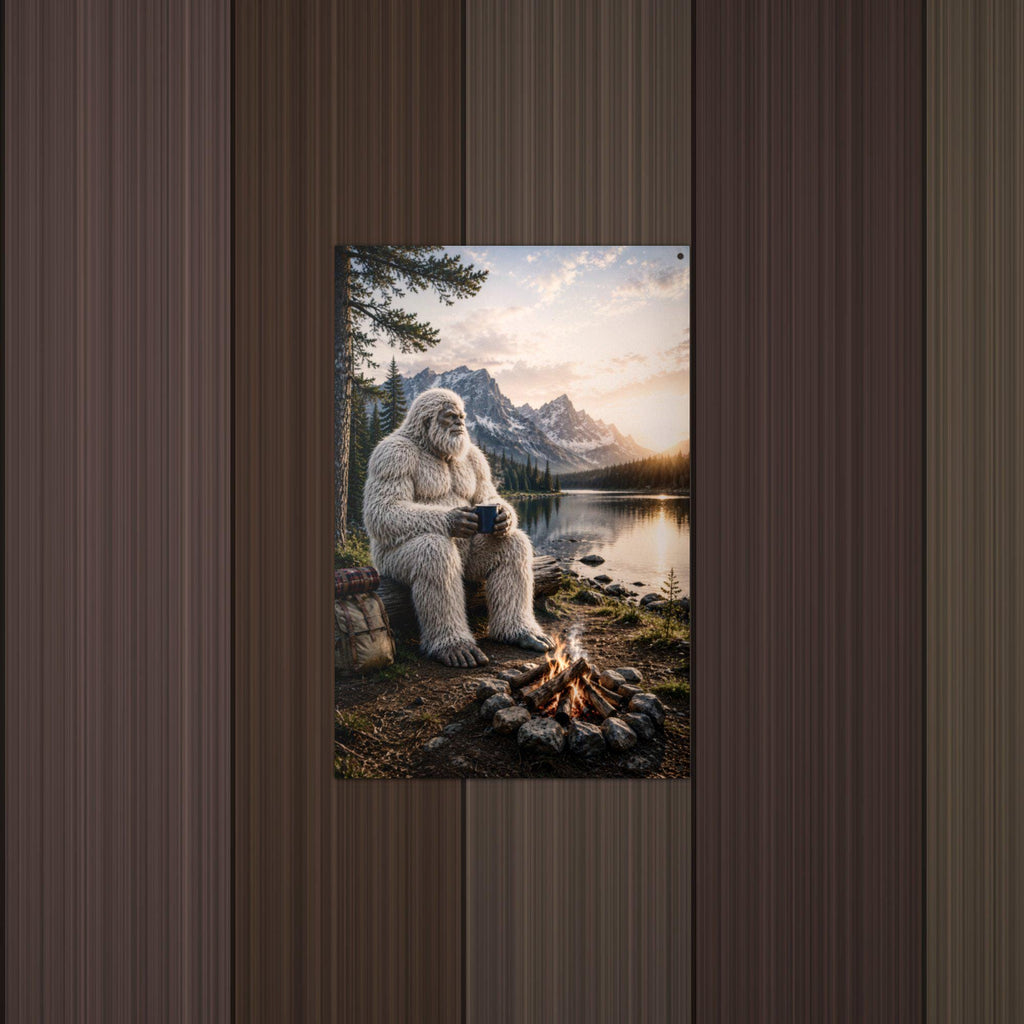 Lakeside Coffee Yeti Metal Sign Bigfoot Aluminum Sign — lifestyle setting